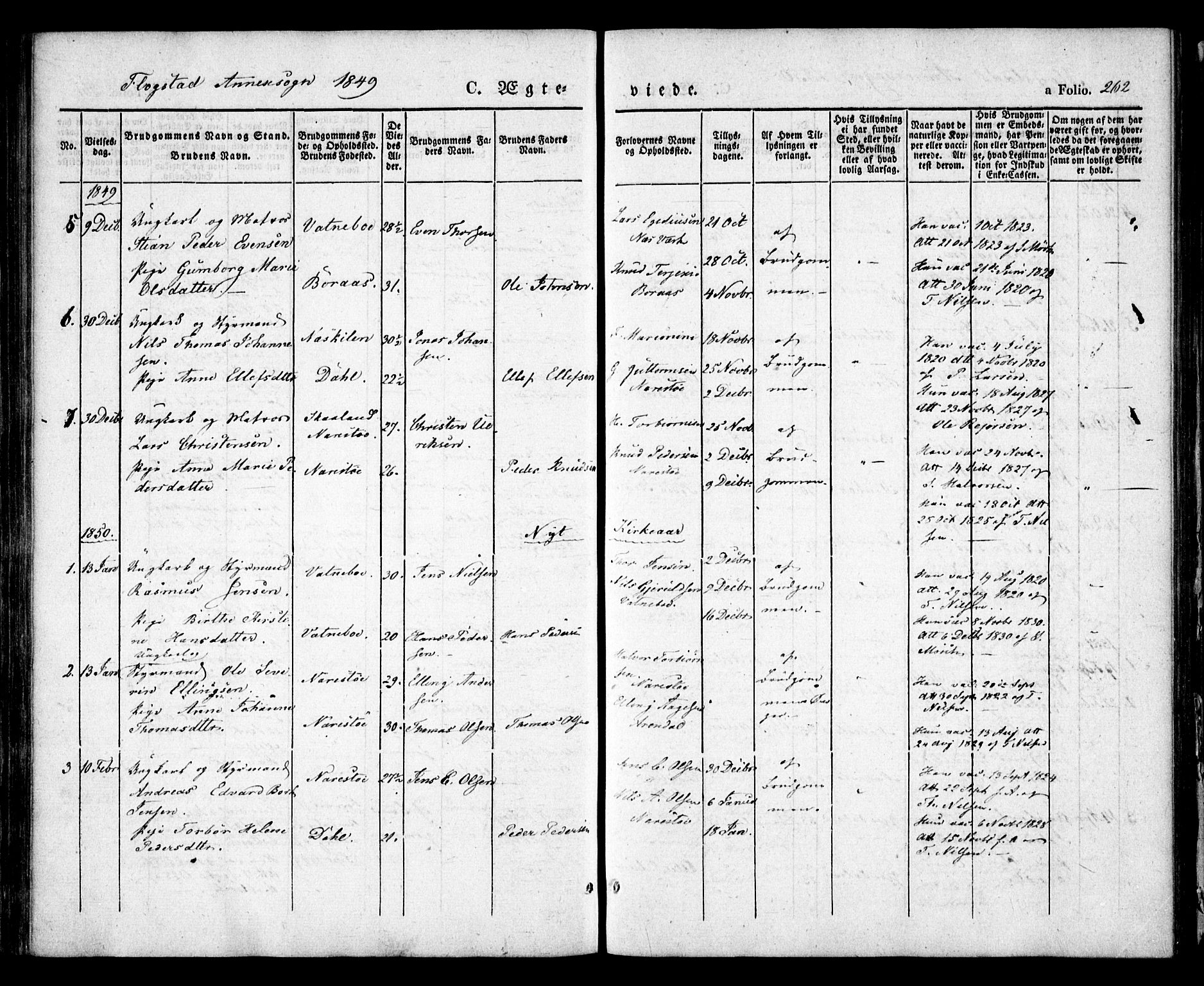 Dypvåg sokneprestkontor, AV/SAK-1111-0007/F/Fa/Faa/L0005: Parish register (official) no. A 5, 1841-1854, p. 262