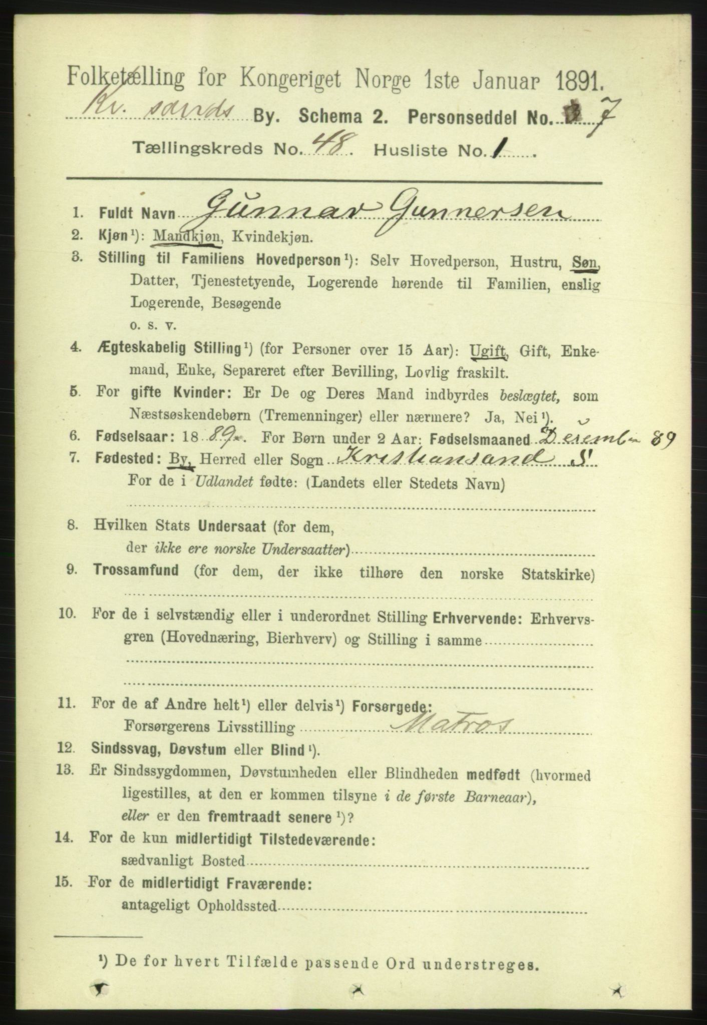 RA, 1891 census for 1001 Kristiansand, 1891, p. 14681