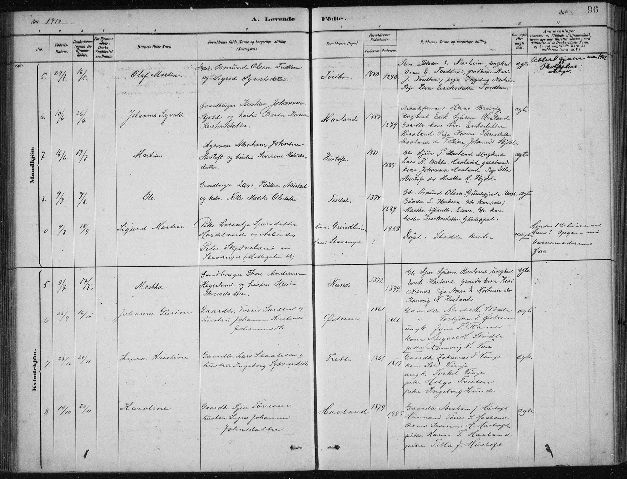 Etne sokneprestembete, SAB/A-75001/H/Haa: Parish register (official) no. D  1, 1879-1919, p. 96