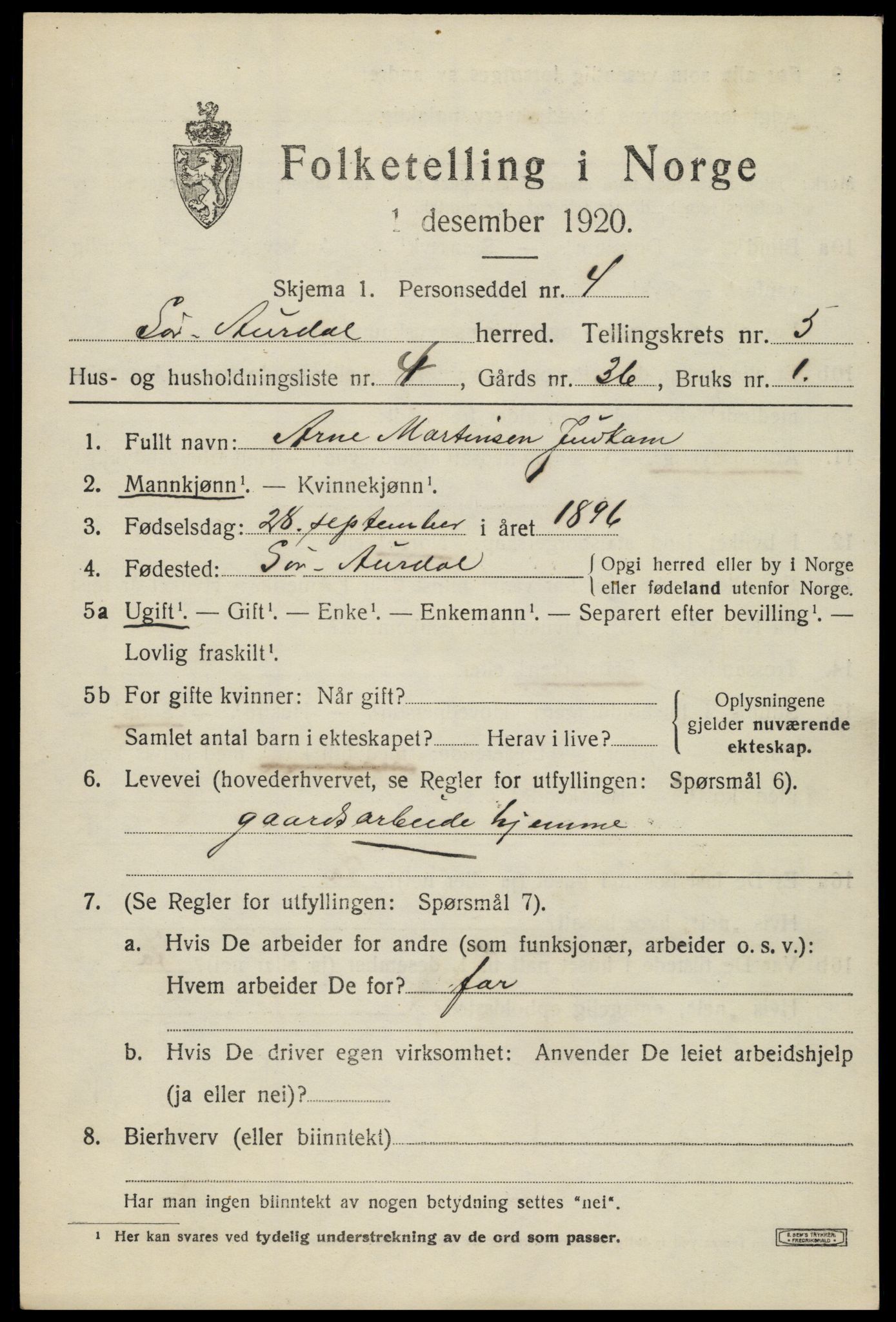 SAH, 1920 census for Sør-Aurdal, 1920, p. 2777