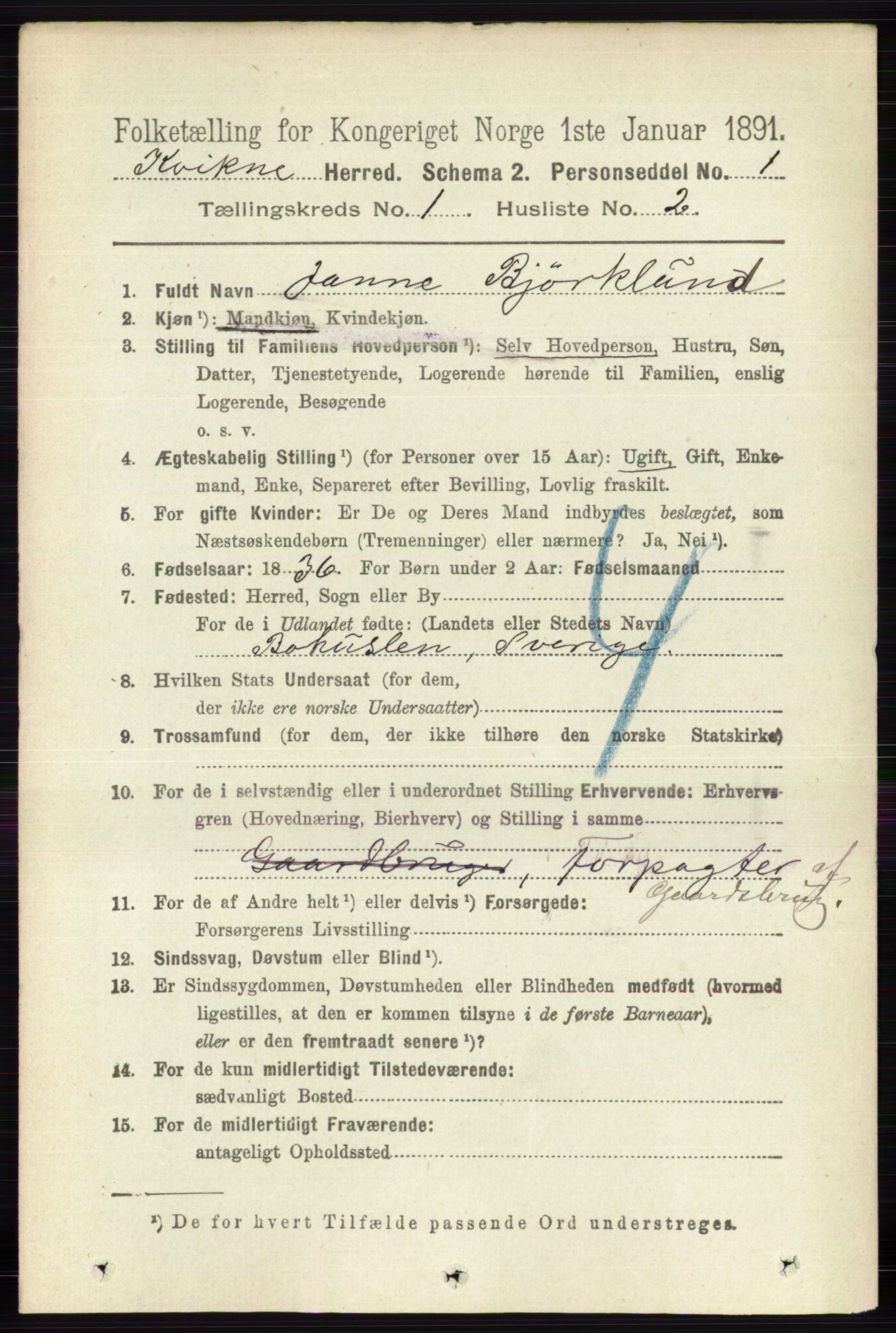 RA, 1891 census for 0440 Kvikne, 1891, p. 52