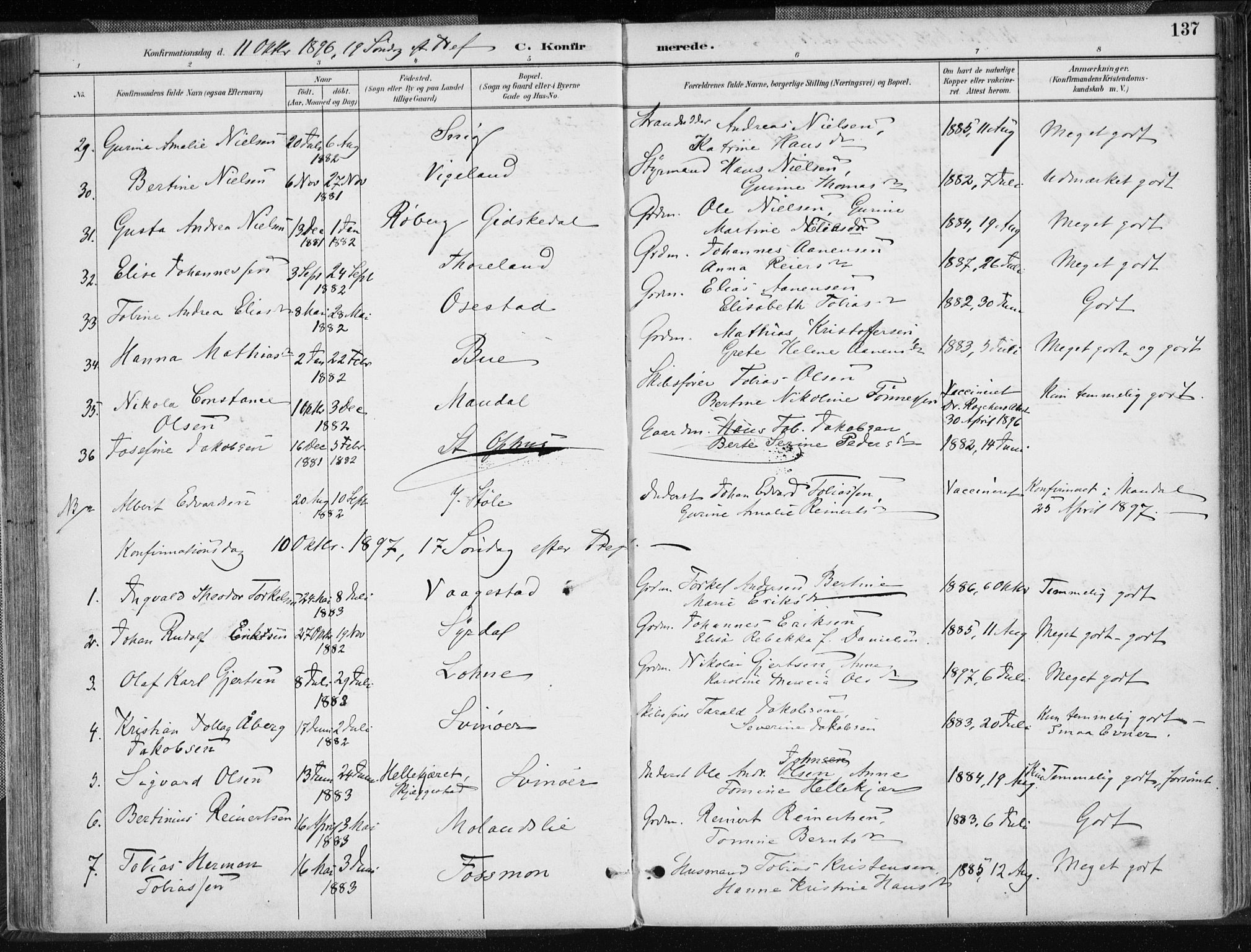 Sør-Audnedal sokneprestkontor, AV/SAK-1111-0039/F/Fa/Fab/L0010: Parish register (official) no. A 10, 1892-1913, p. 137