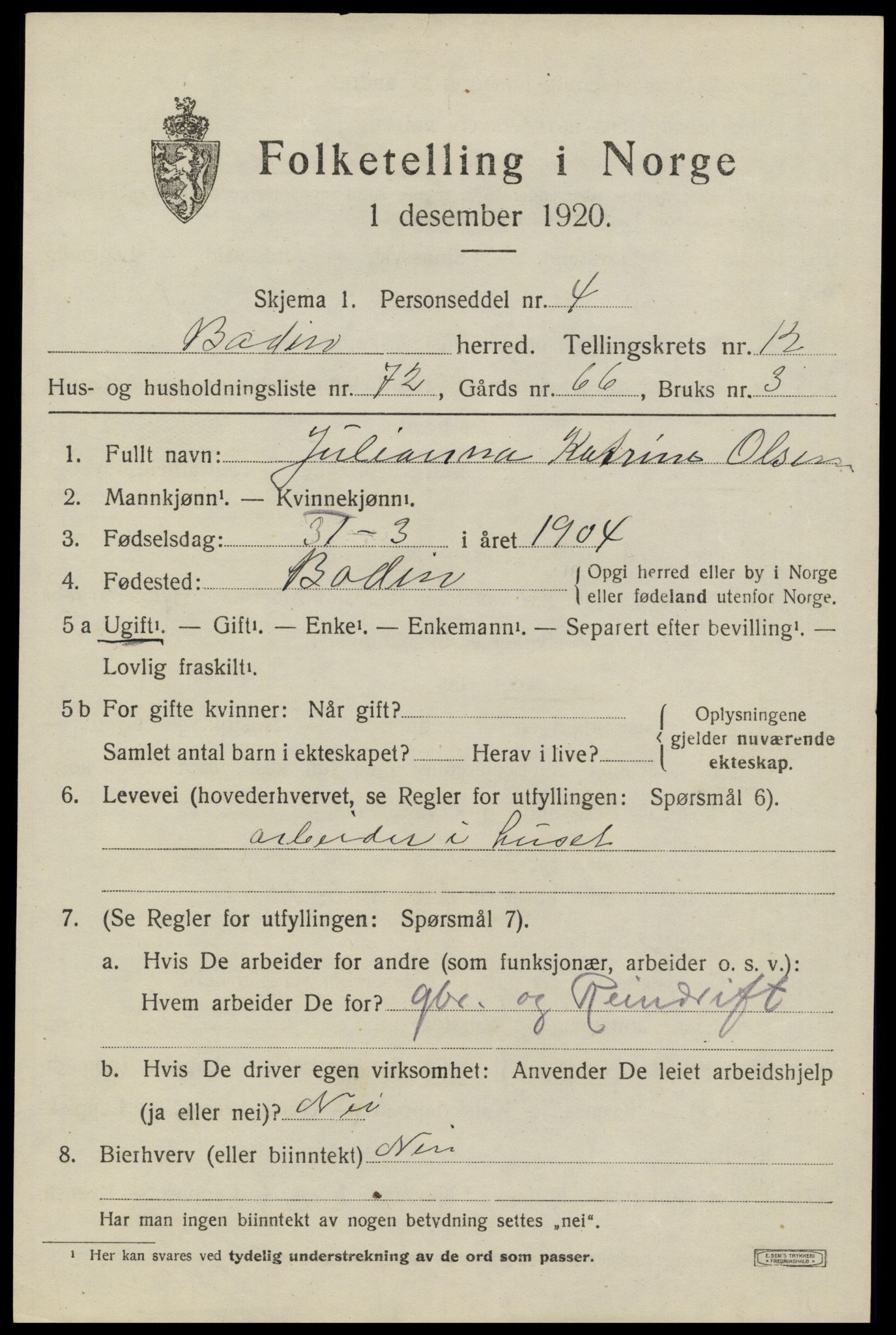 SAT, 1920 census for Bodin, 1920, p. 9312