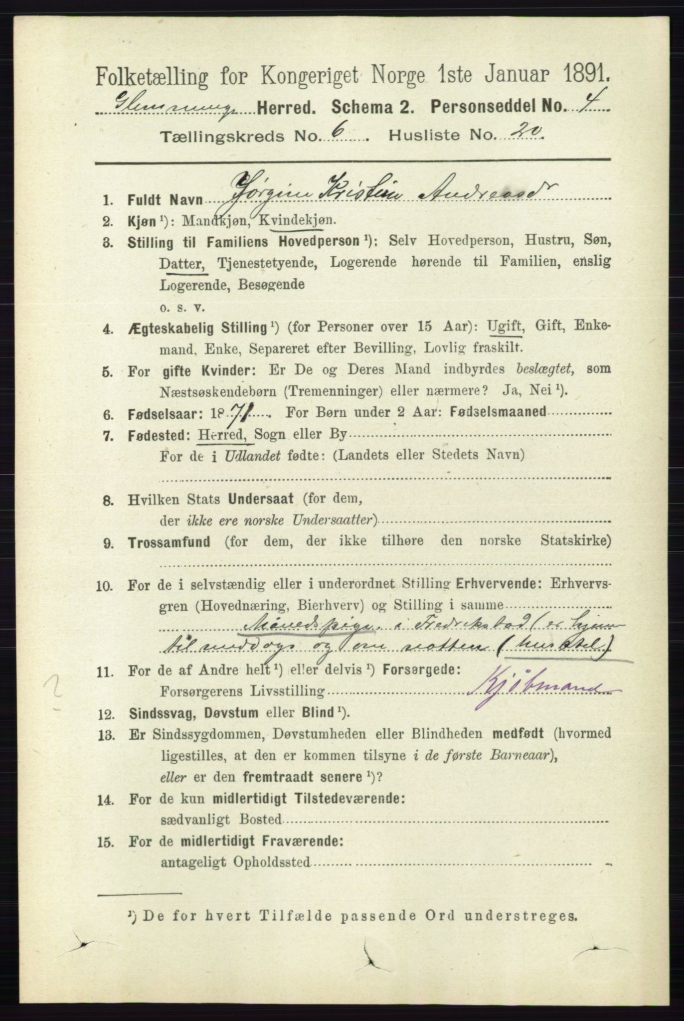 RA, 1891 census for 0132 Glemmen, 1891, p. 7663