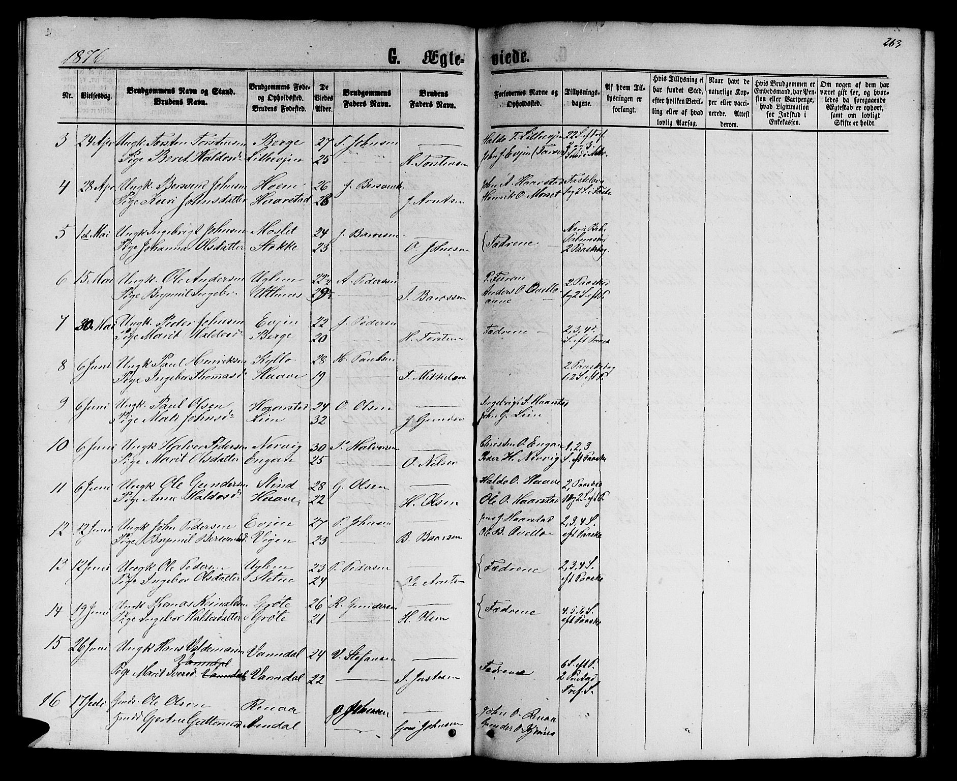 Ministerialprotokoller, klokkerbøker og fødselsregistre - Sør-Trøndelag, SAT/A-1456/695/L1156: Parish register (copy) no. 695C07, 1869-1888, p. 263