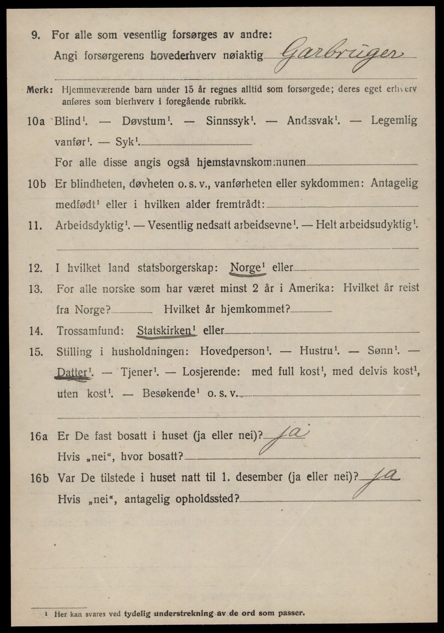 SAT, 1920 census for Volda, 1920, p. 9197