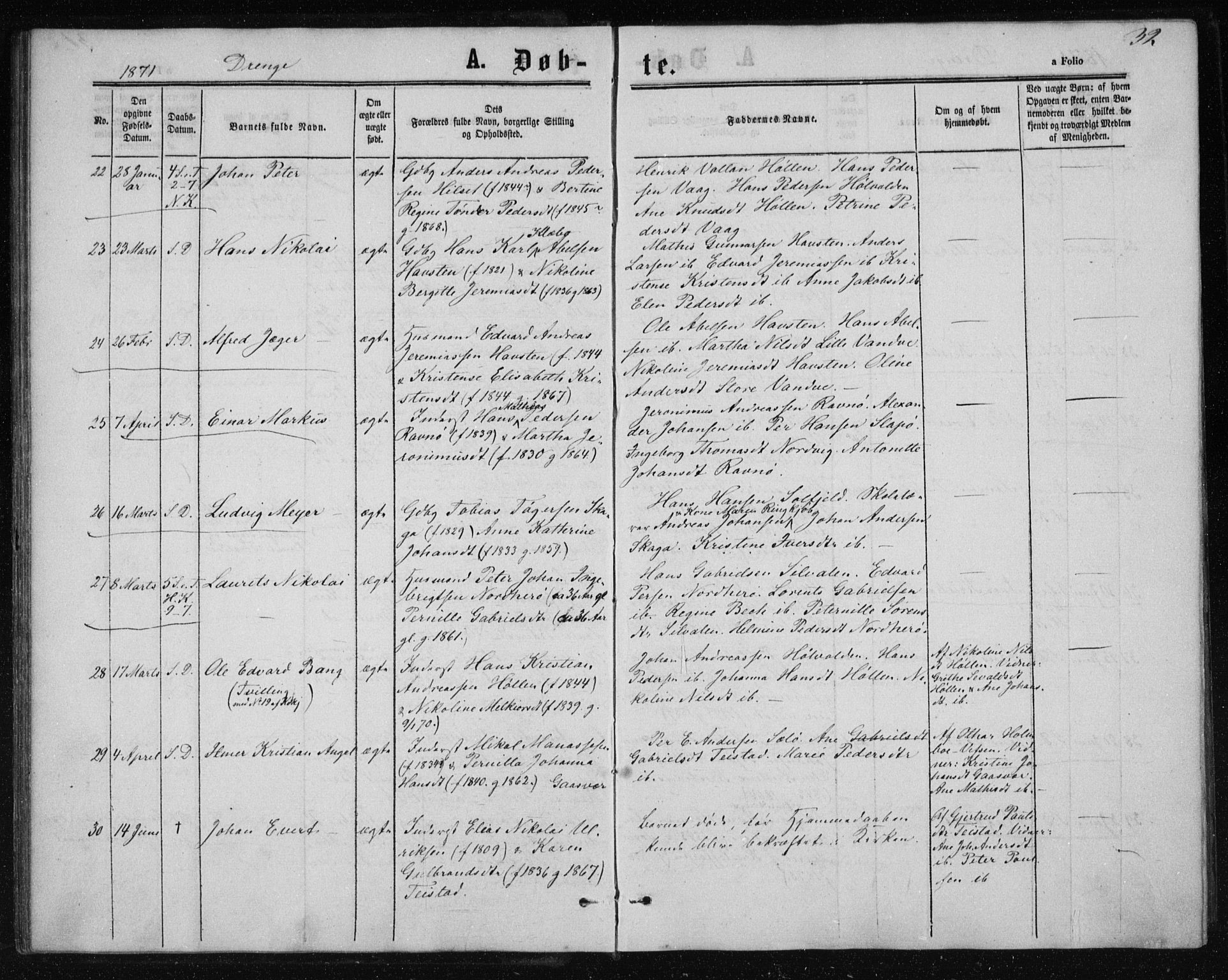 Ministerialprotokoller, klokkerbøker og fødselsregistre - Nordland, AV/SAT-A-1459/834/L0505: Parish register (official) no. 834A03, 1862-1871, p. 32