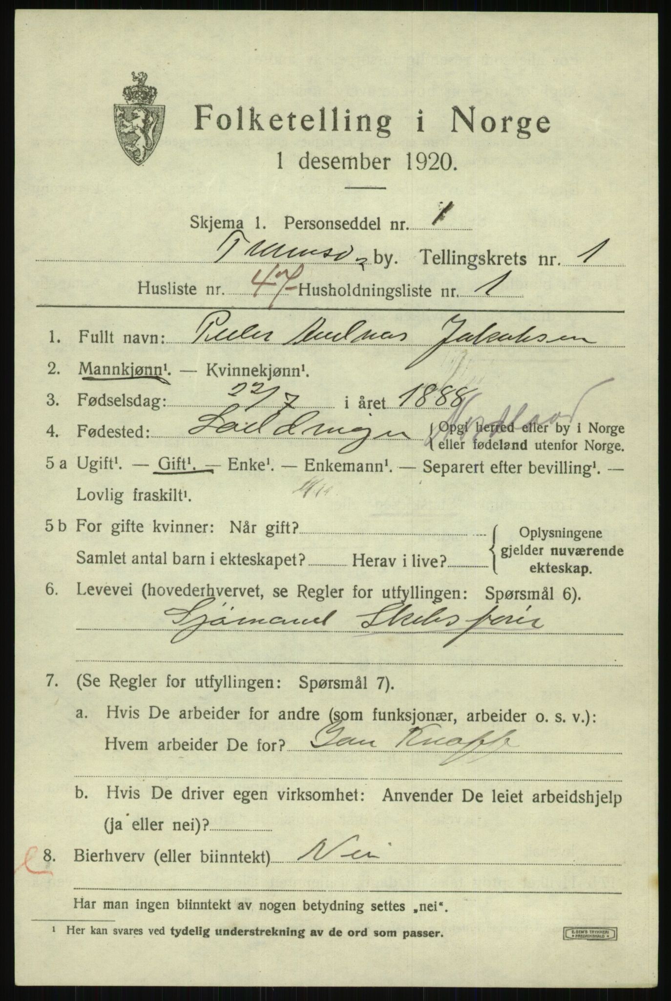 SATØ, 1920 census for Tromsø, 1920, p. 7745