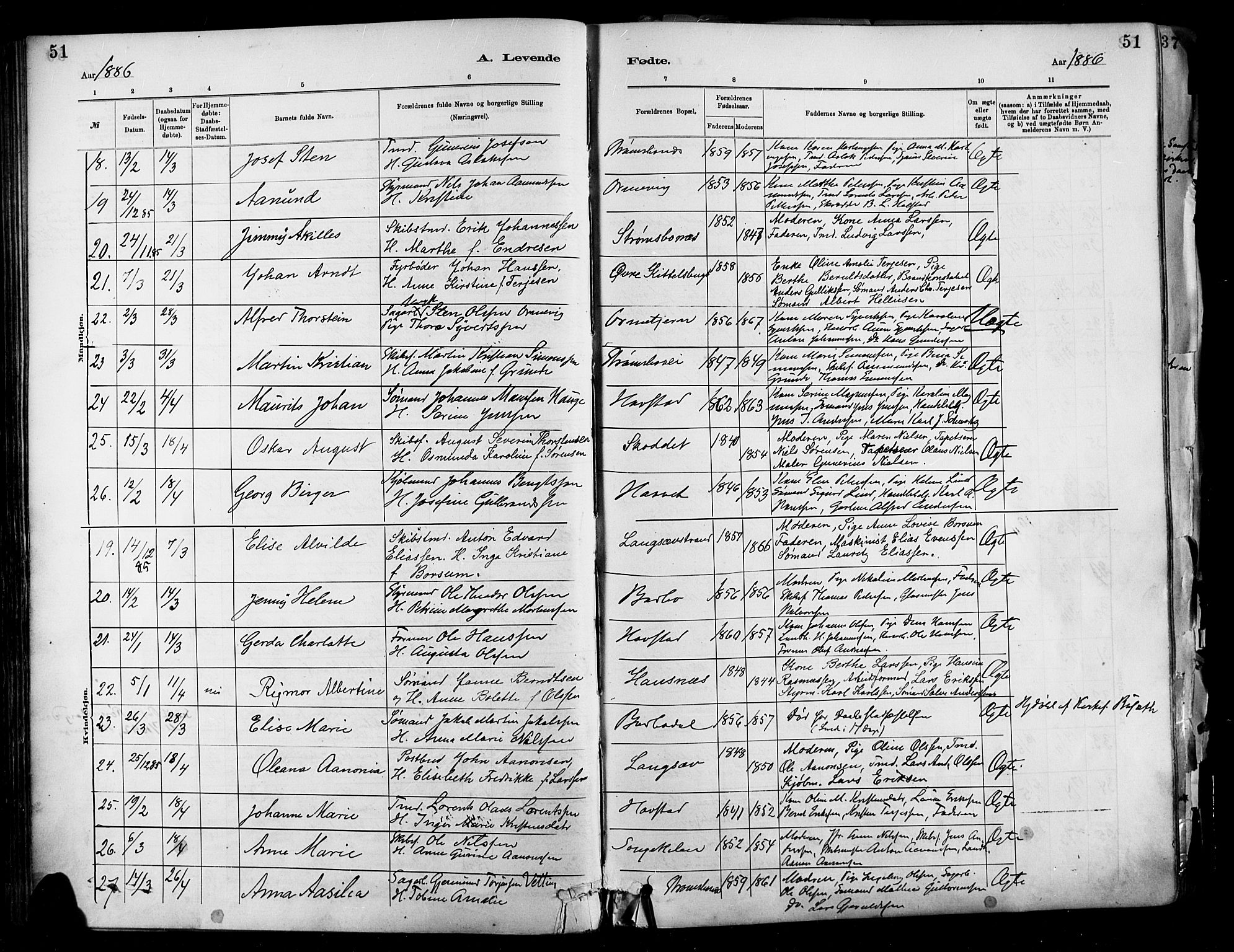 Barbu sokneprestkontor, AV/SAK-1111-0003/F/Fa/L0002: Parish register (official) no. A 2, 1883-1898, p. 51