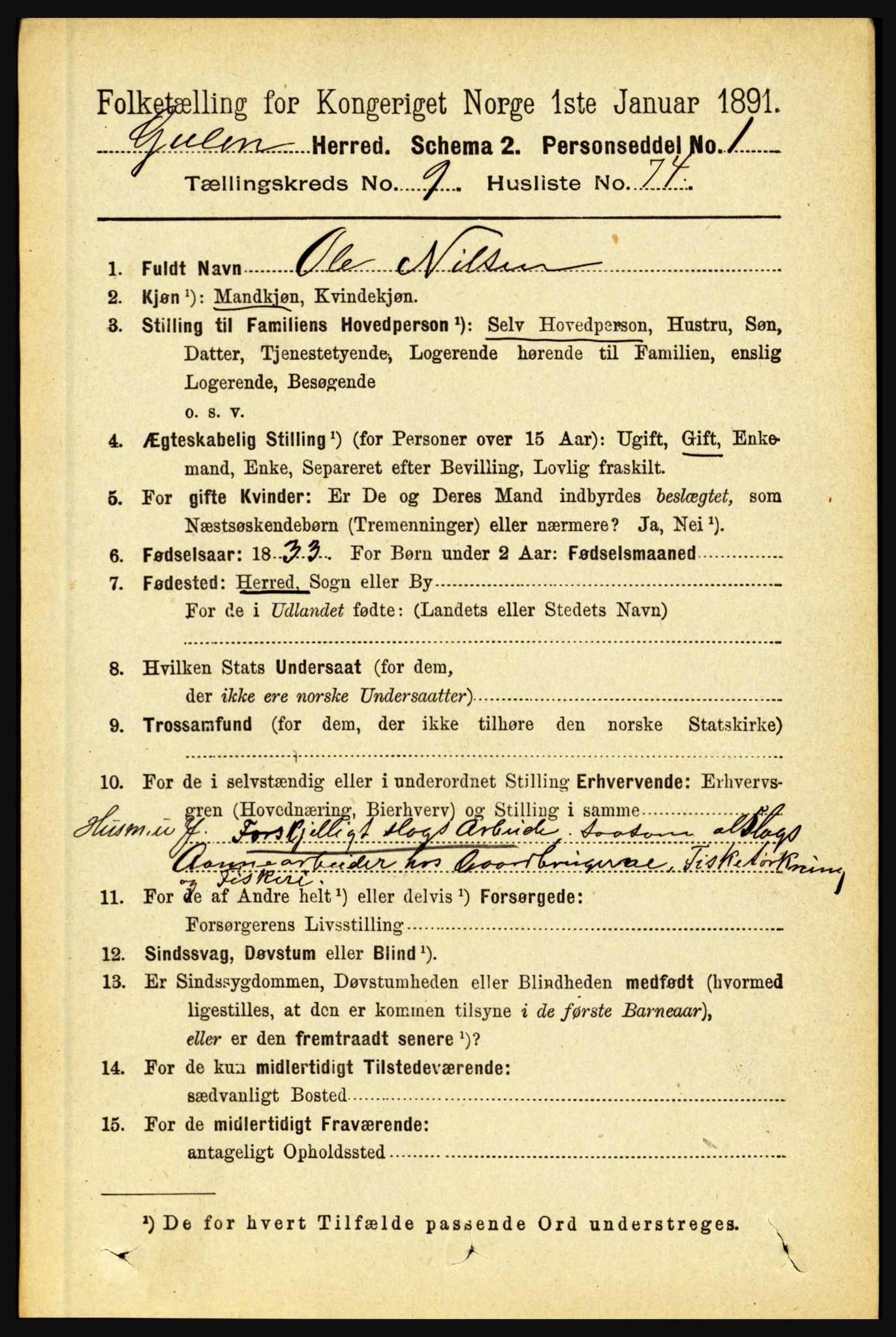 RA, 1891 census for 1411 Gulen, 1891, p. 3243
