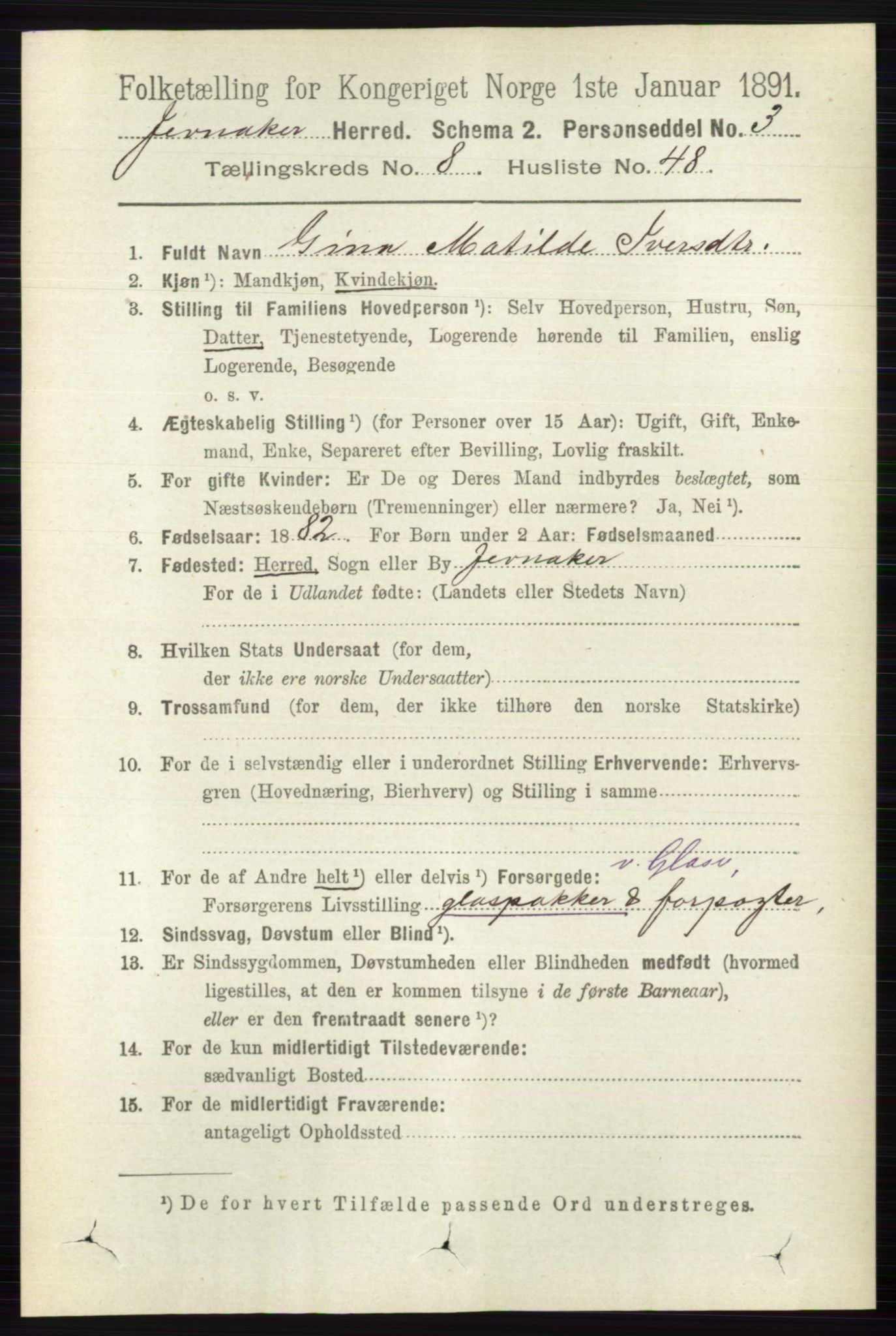 RA, 1891 census for 0532 Jevnaker, 1891, p. 4641