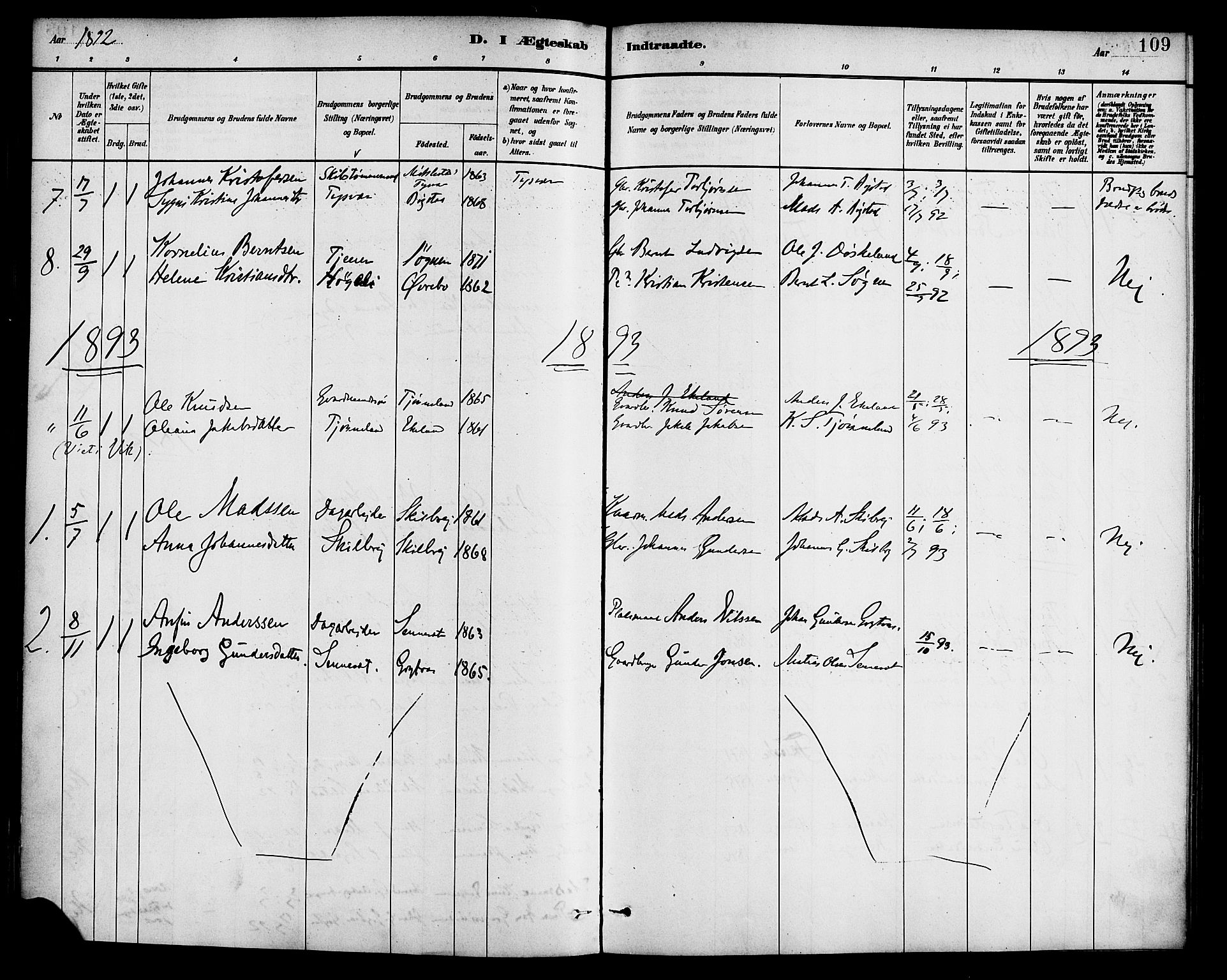 Gaular sokneprestembete, AV/SAB-A-80001/H/Haa: Parish register (official) no. B 1, 1882-1897, p. 109