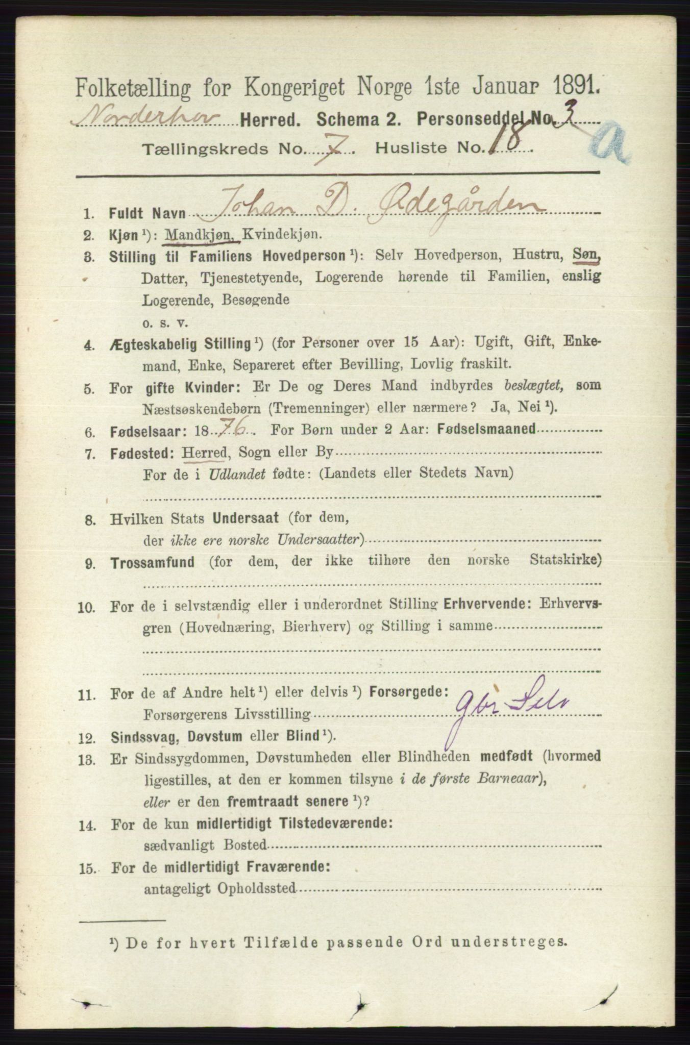 RA, 1891 census for 0613 Norderhov, 1891, p. 4572