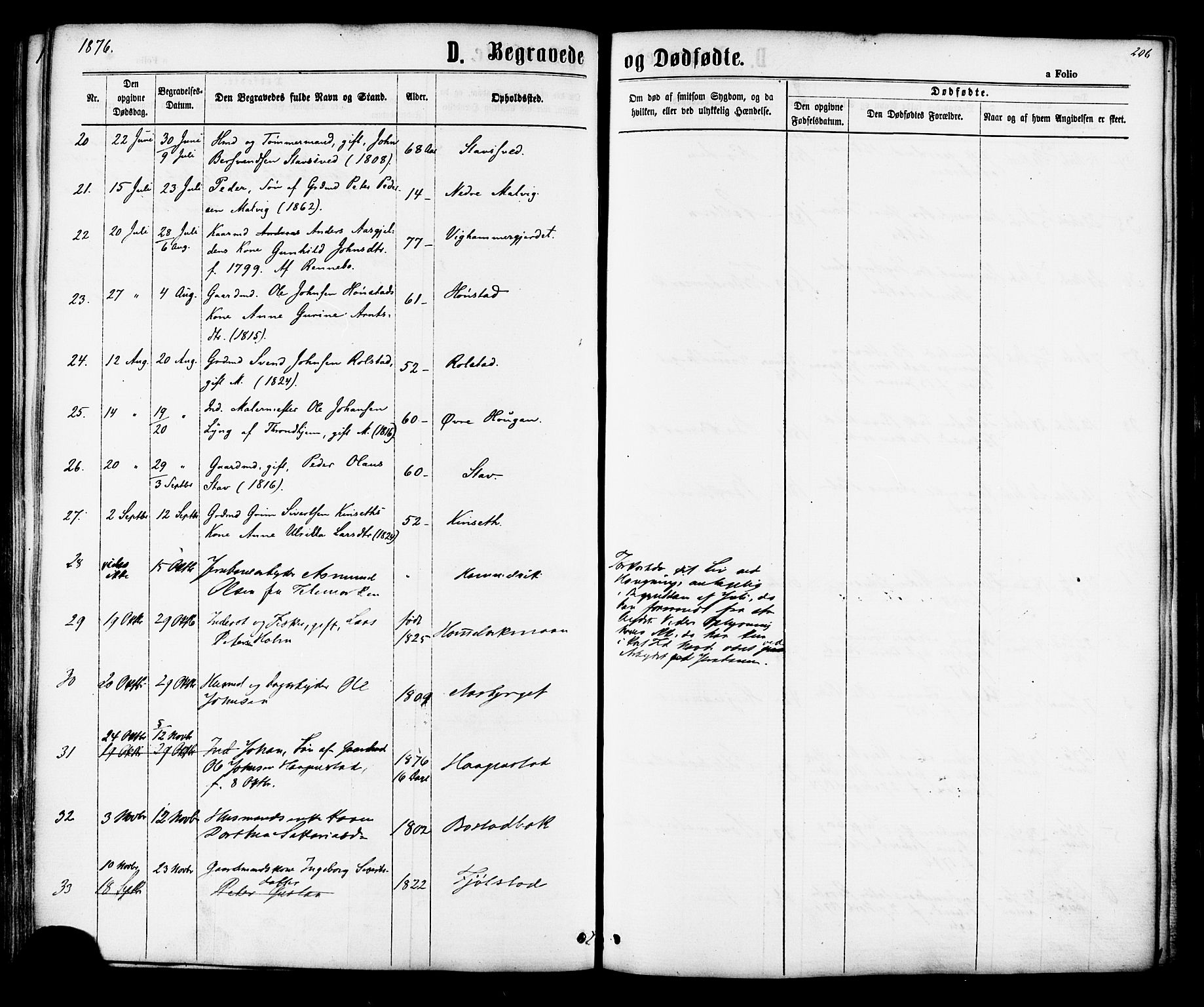 Ministerialprotokoller, klokkerbøker og fødselsregistre - Sør-Trøndelag, SAT/A-1456/616/L0409: Parish register (official) no. 616A06, 1865-1877, p. 206