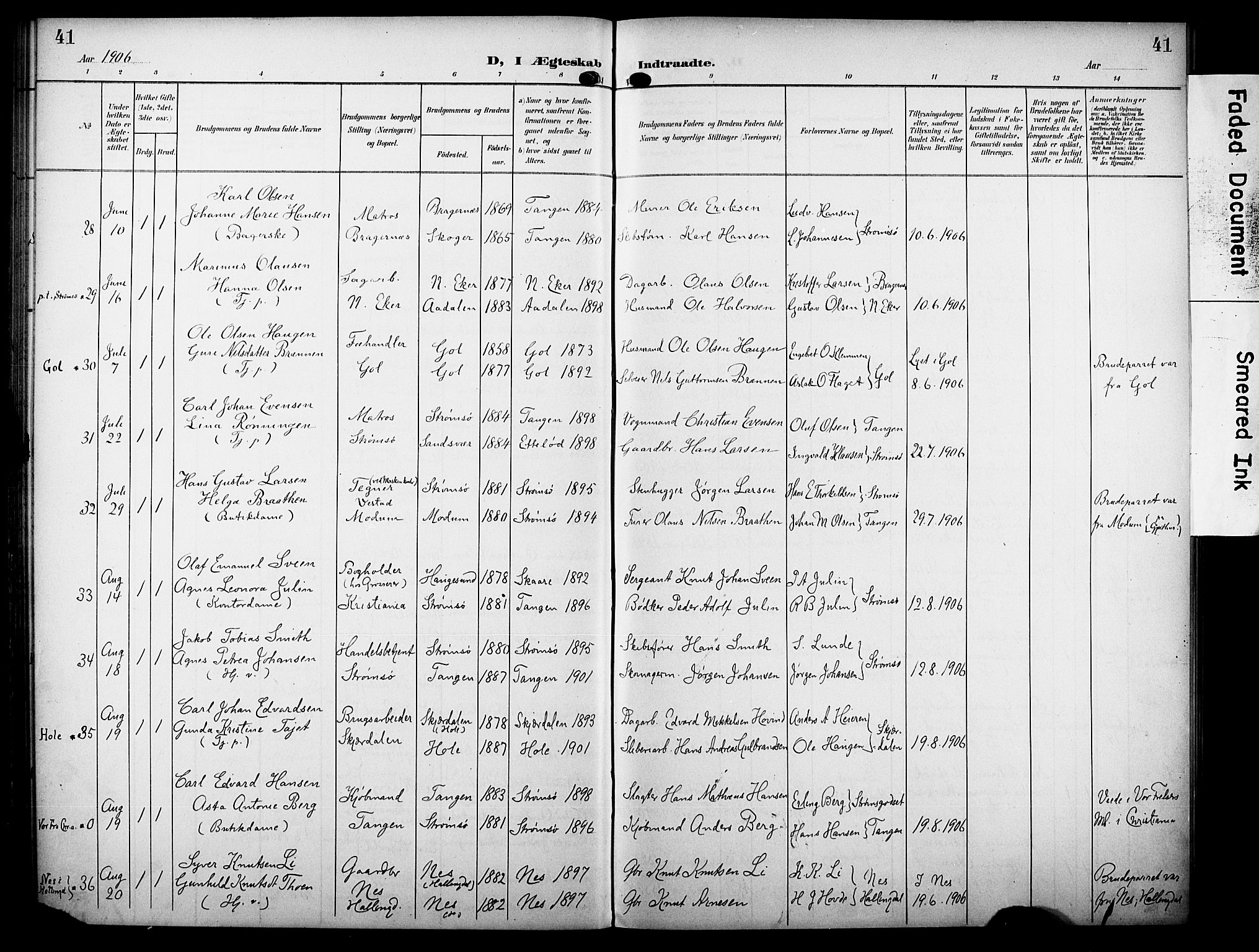 Strømsø kirkebøker, SAKO/A-246/F/Fa/L0024: Parish register (official) no. I 24, 1899-1912, p. 41