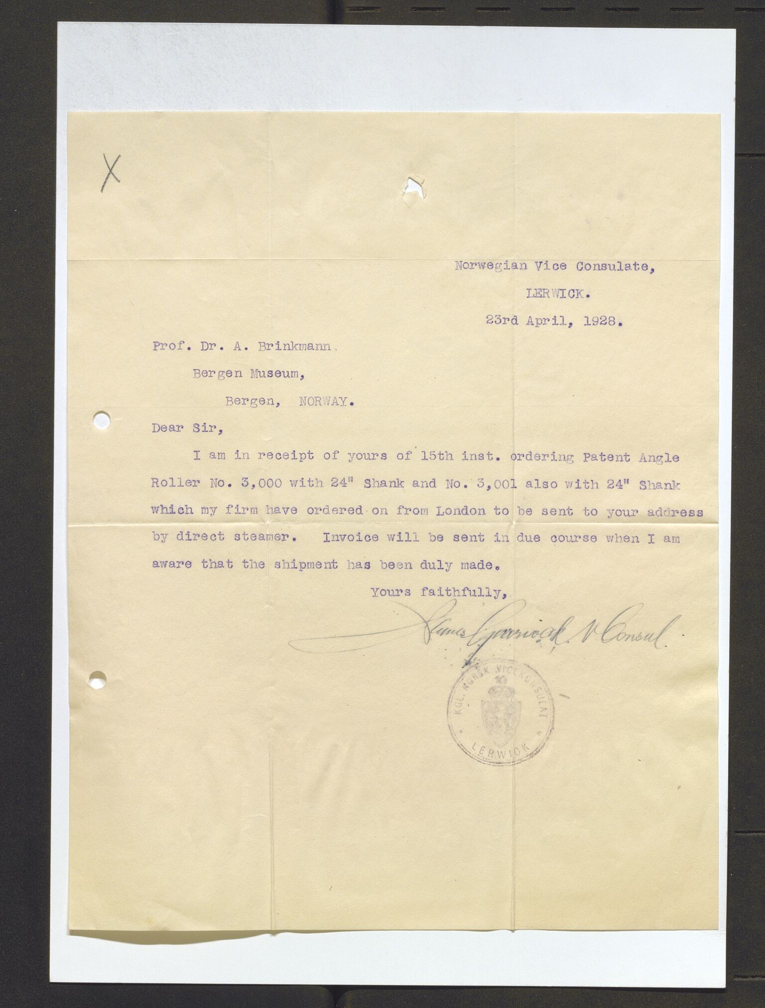 Bergens Museum, AV/SAB-A-17301/13/D/L0002: Korrespondanse , 1928-1940, p. 90