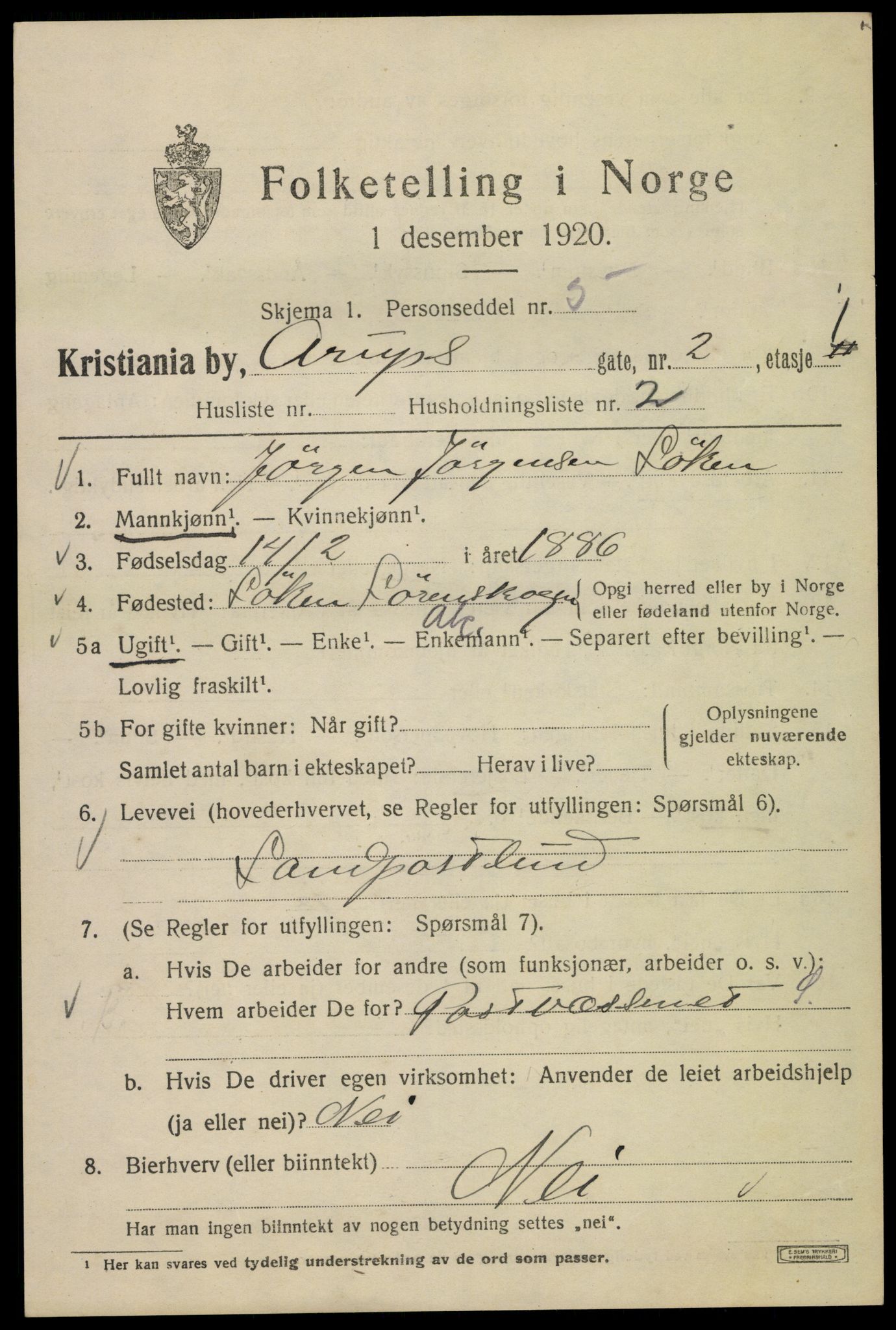 SAO, 1920 census for Kristiania, 1920, p. 145391