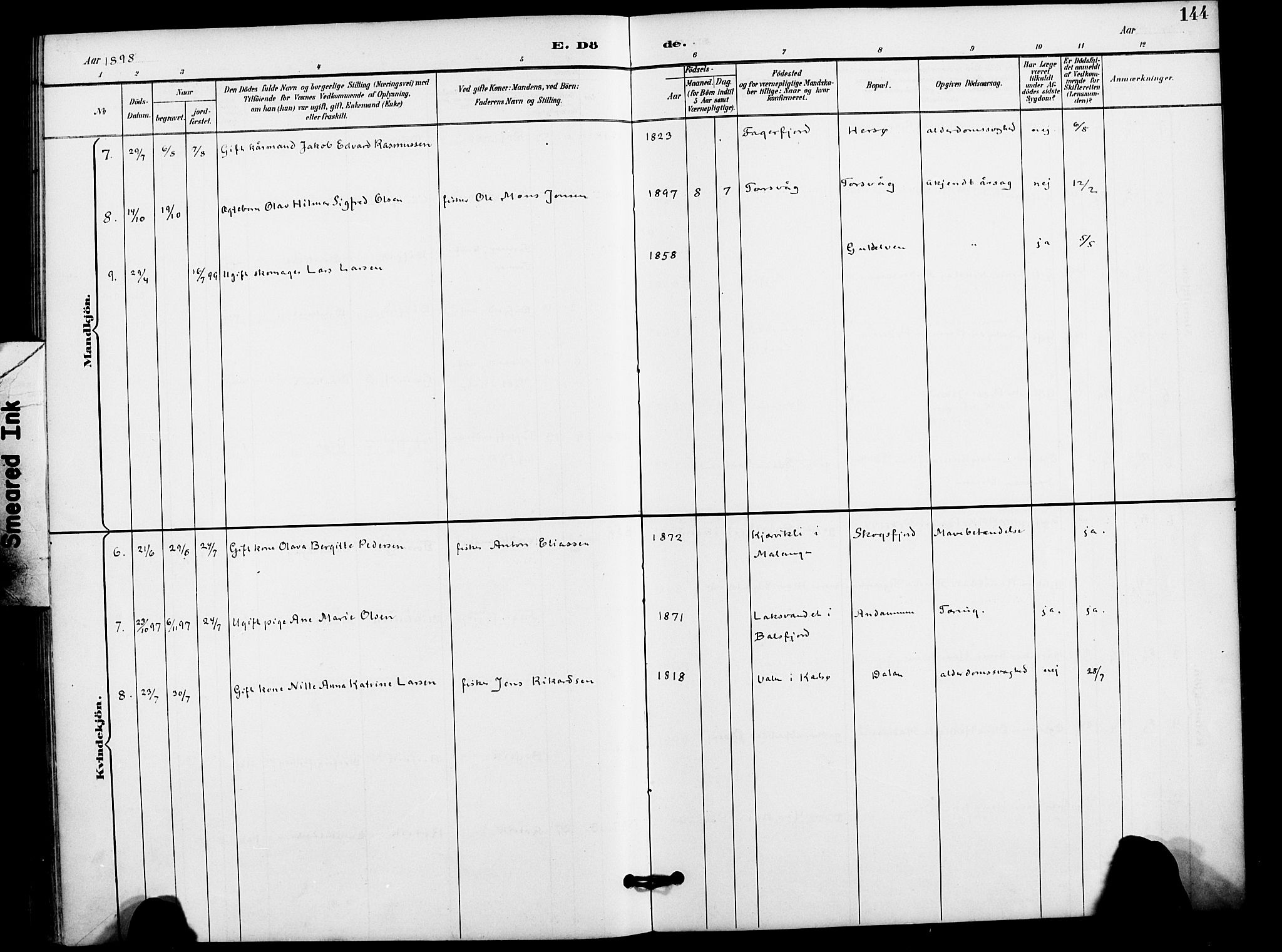 Karlsøy sokneprestembete, SATØ/S-1299/H/Ha/Haa/L0012kirke: Parish register (official) no. 12, 1892-1902, p. 144