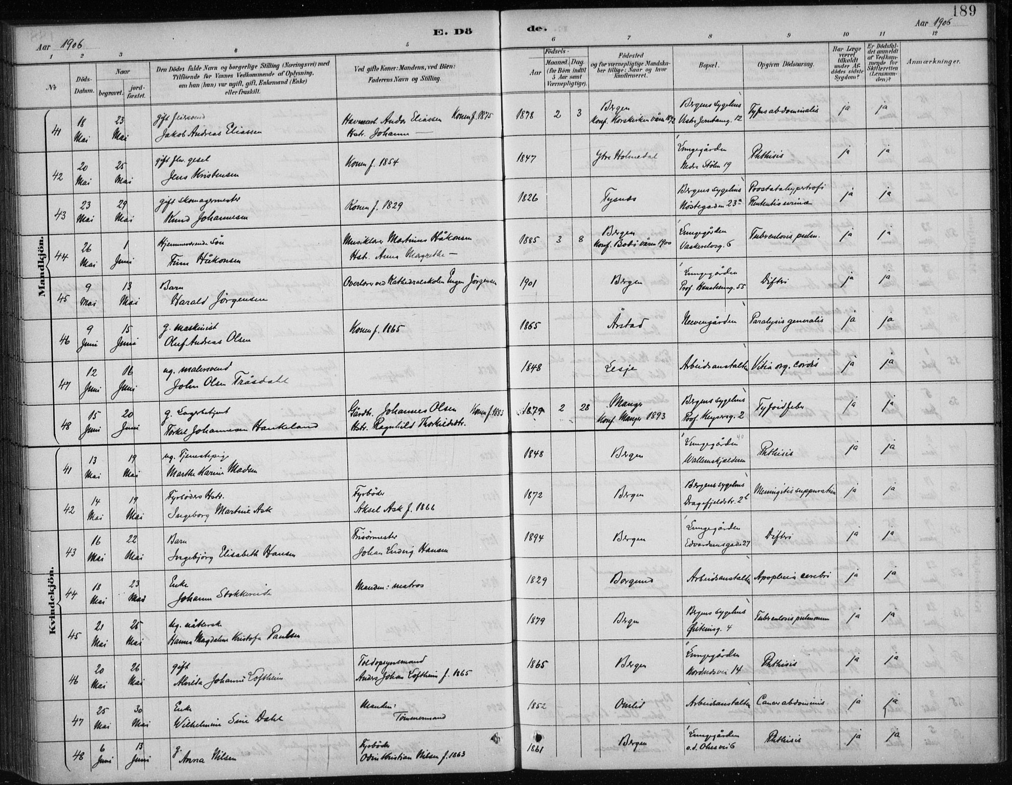 Bergen kommunale pleiehjem - stiftelsespresten, AV/SAB-A-100281: Parish register (official) no. A 5, 1887-1908, p. 189