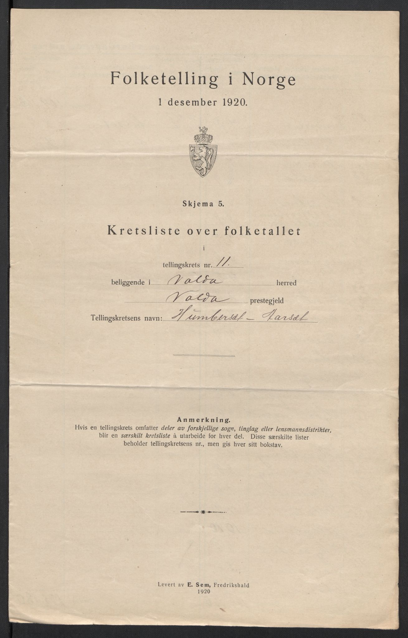 SAT, 1920 census for Volda, 1920, p. 36