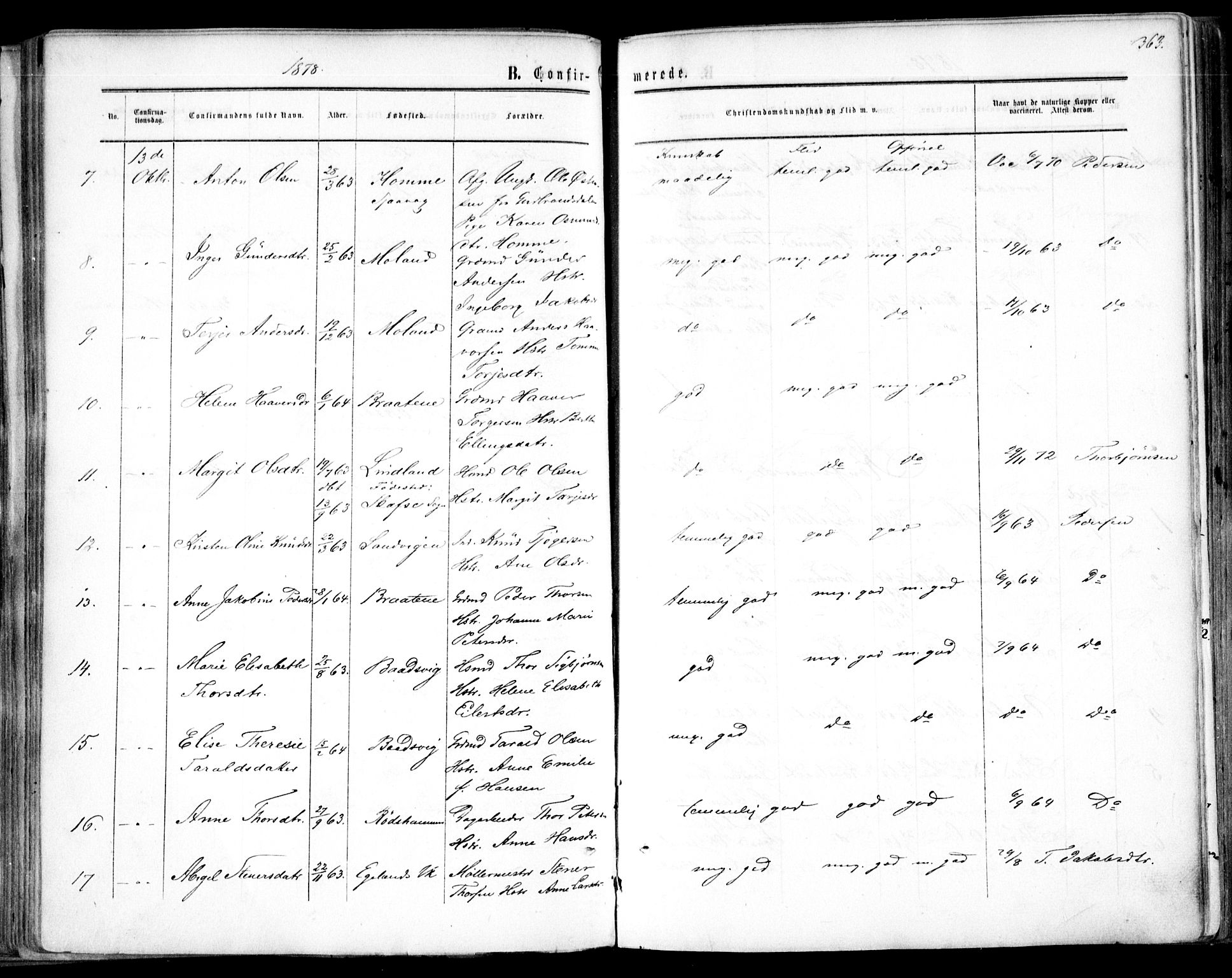 Søndeled sokneprestkontor, AV/SAK-1111-0038/F/Fa/L0003: Parish register (official) no. A 3, 1861-1879, p. 363