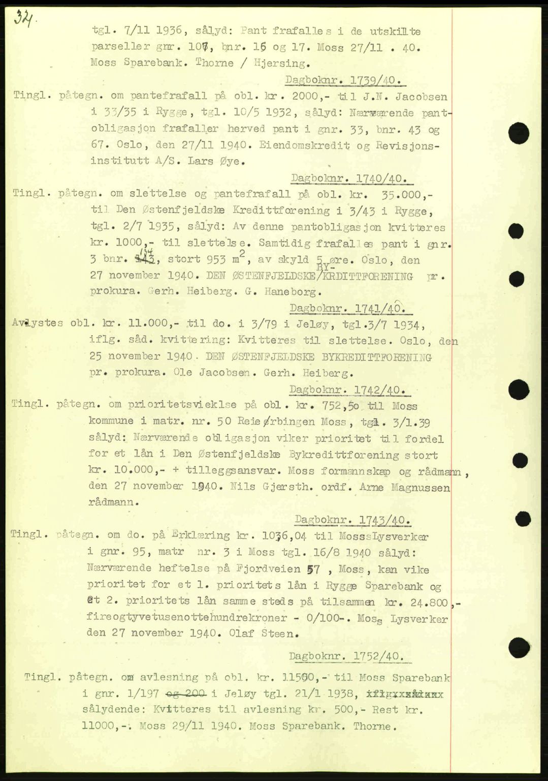 Moss sorenskriveri, SAO/A-10168: Mortgage book no. B10, 1940-1941, Diary no: : 1739/1940