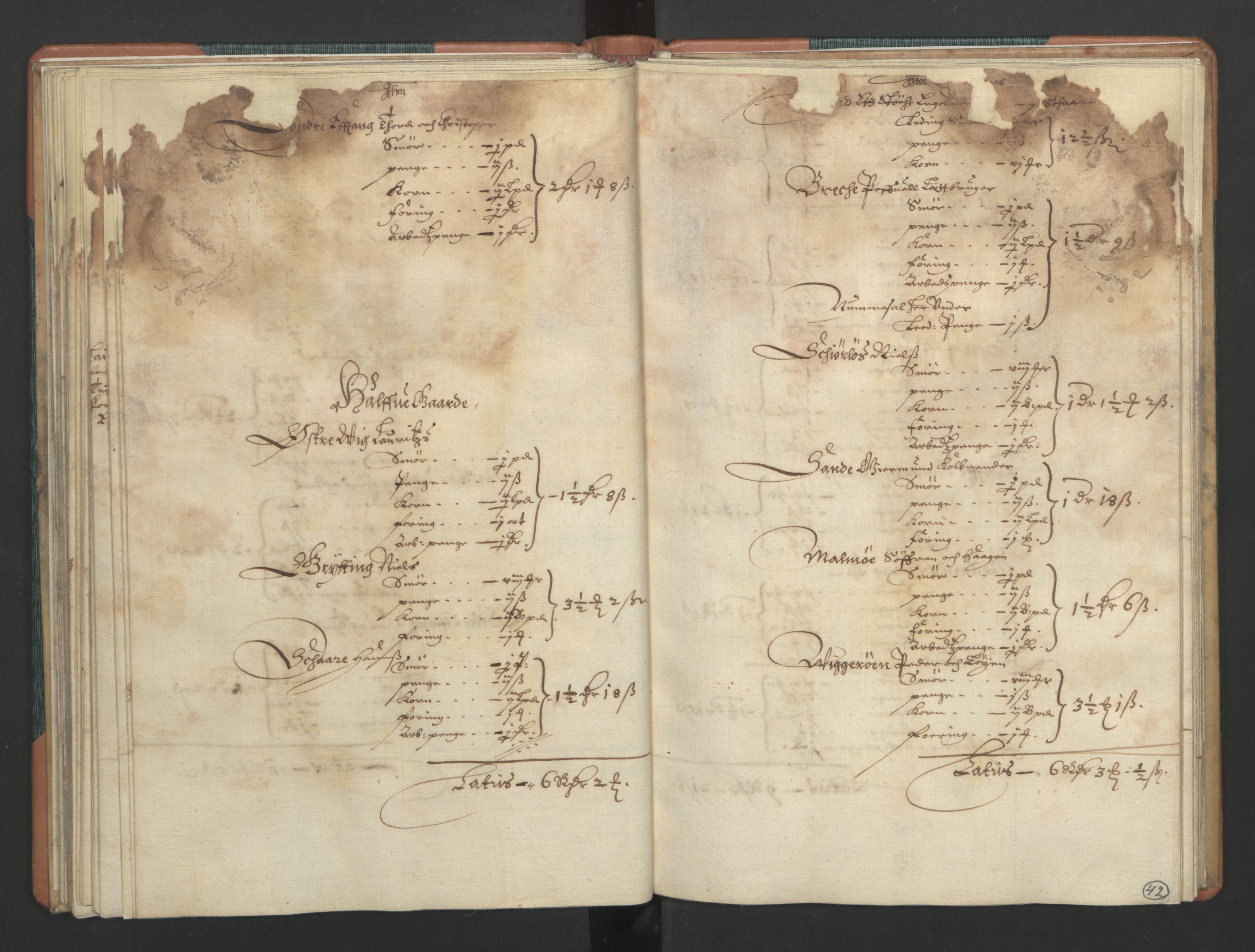 Rentekammeret inntil 1814, Realistisk ordnet avdeling, AV/RA-EA-4070/L/L0015/0002: Tønsberg lagdømme. Brunla len: / Brunla len. Kronens jordebok, 1661, p. 41b-42a