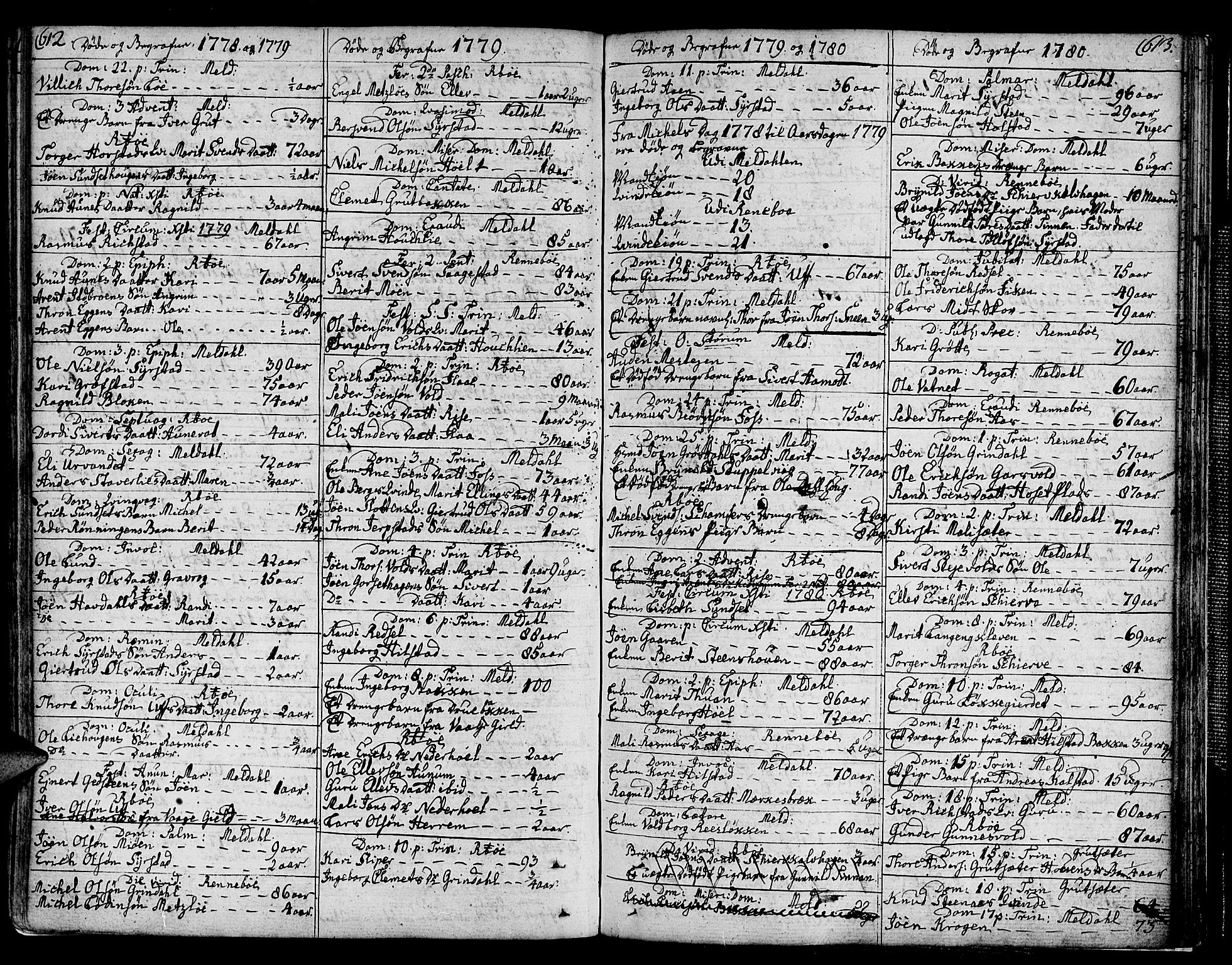 Ministerialprotokoller, klokkerbøker og fødselsregistre - Sør-Trøndelag, SAT/A-1456/672/L0852: Parish register (official) no. 672A05, 1776-1815, p. 612-613