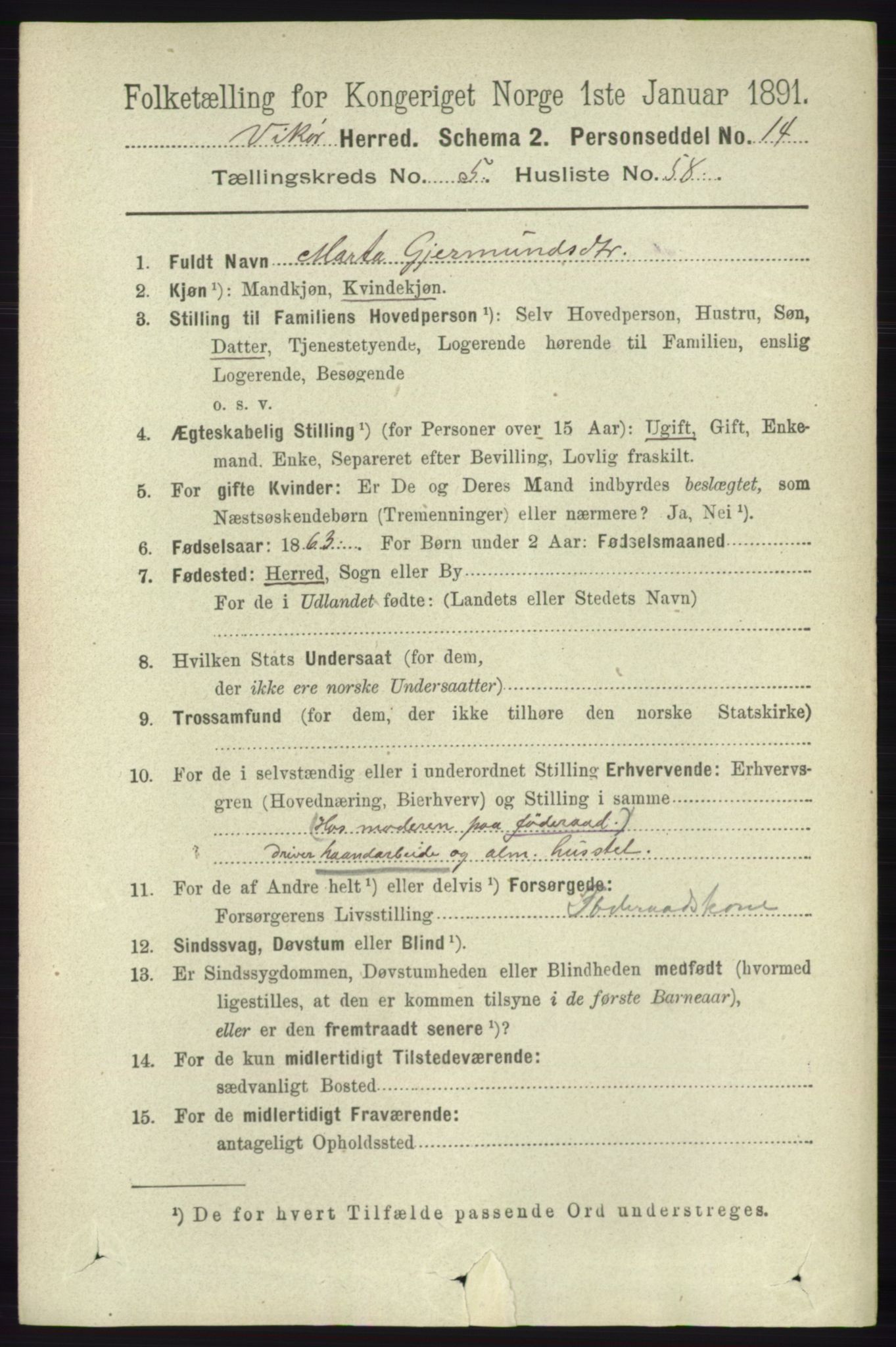 RA, 1891 census for 1238 Vikør, 1891, p. 1739