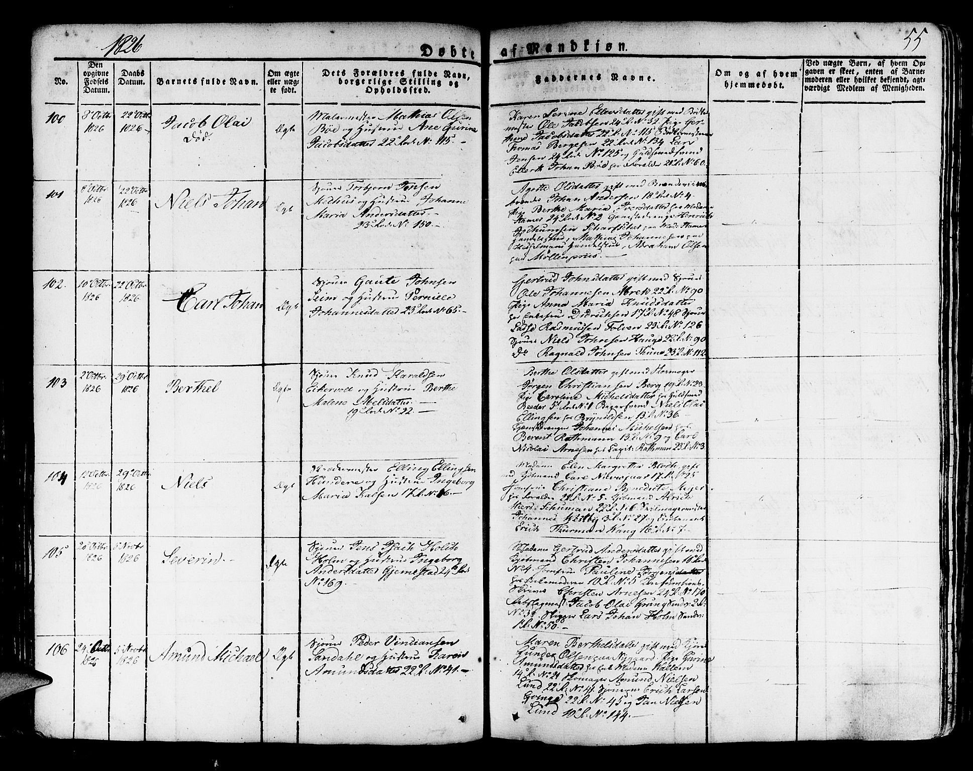 Korskirken sokneprestembete, AV/SAB-A-76101/H/Haa/L0014: Parish register (official) no. A 14, 1823-1835, p. 55