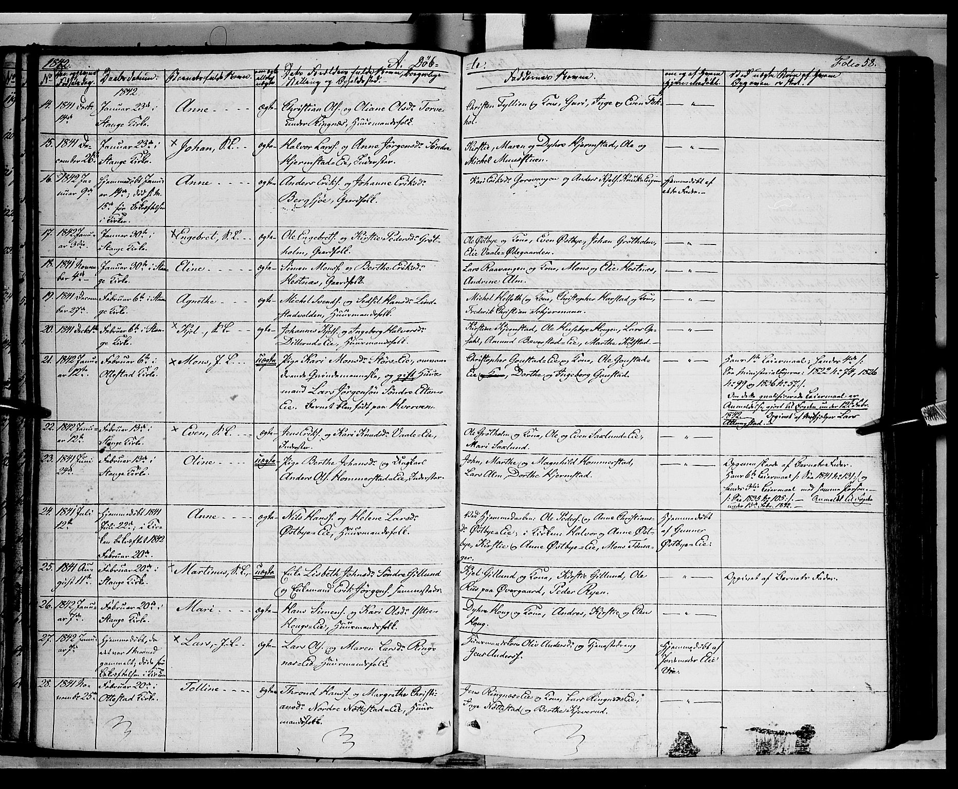 Stange prestekontor, AV/SAH-PREST-002/K/L0010: Parish register (official) no. 10, 1835-1845, p. 58