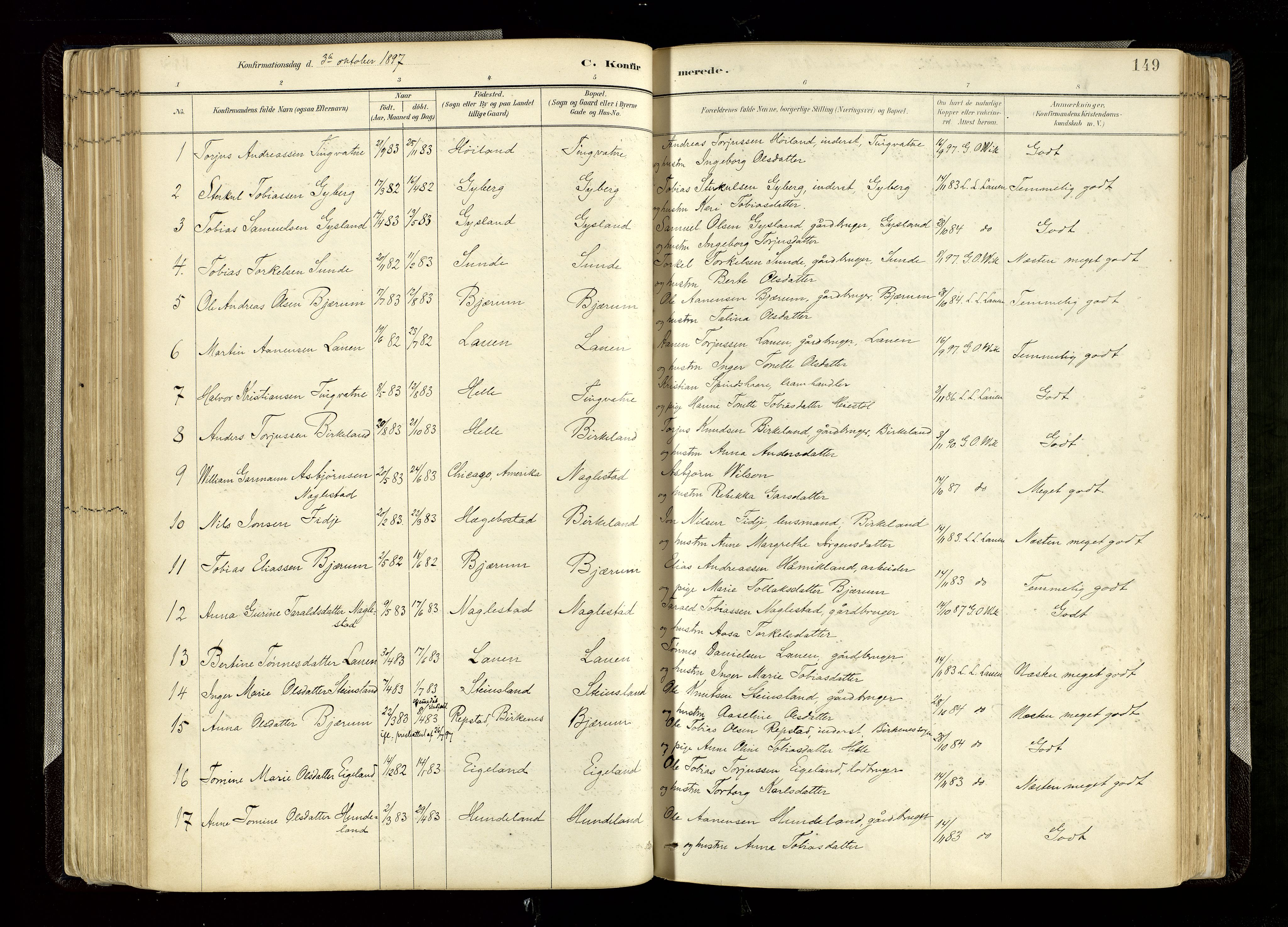 Hægebostad sokneprestkontor, AV/SAK-1111-0024/F/Fa/Faa/L0006: Parish register (official) no. A 6, 1887-1929, p. 149