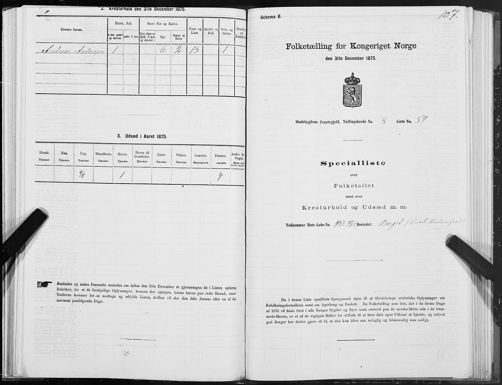 SAT, 1875 census for 1625P Stadsbygd, 1875, p. 5107