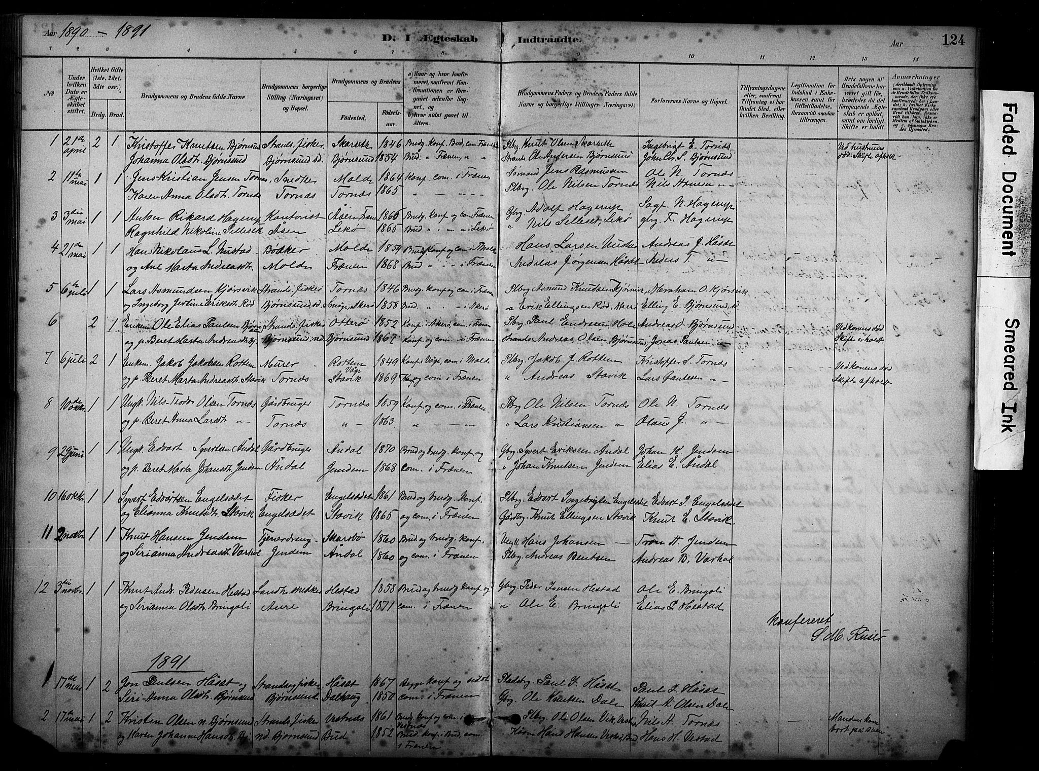 Ministerialprotokoller, klokkerbøker og fødselsregistre - Møre og Romsdal, SAT/A-1454/565/L0755: Parish register (copy) no. 565C04, 1883-1903, p. 124