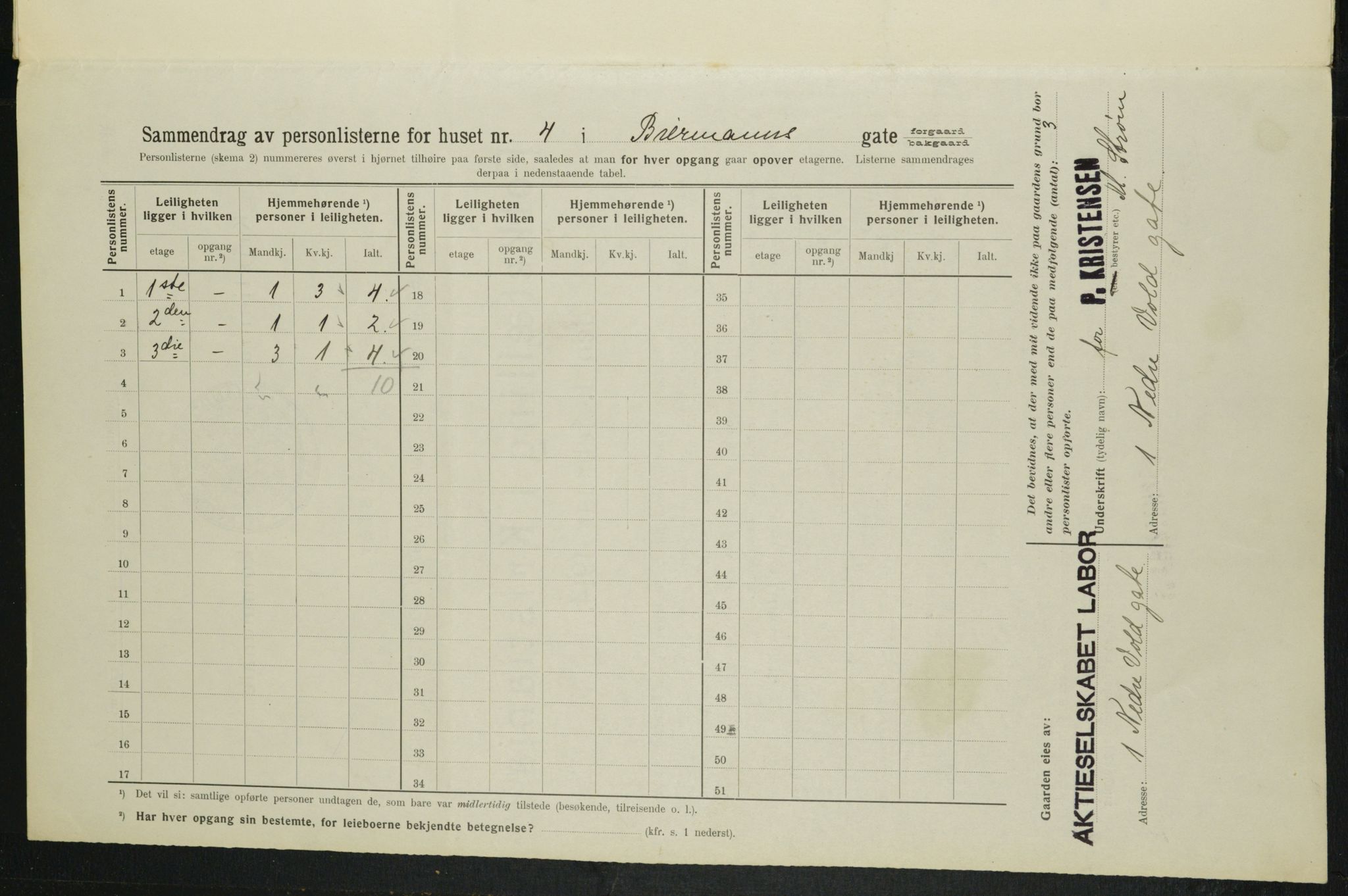 OBA, Municipal Census 1914 for Kristiania, 1914, p. 4784