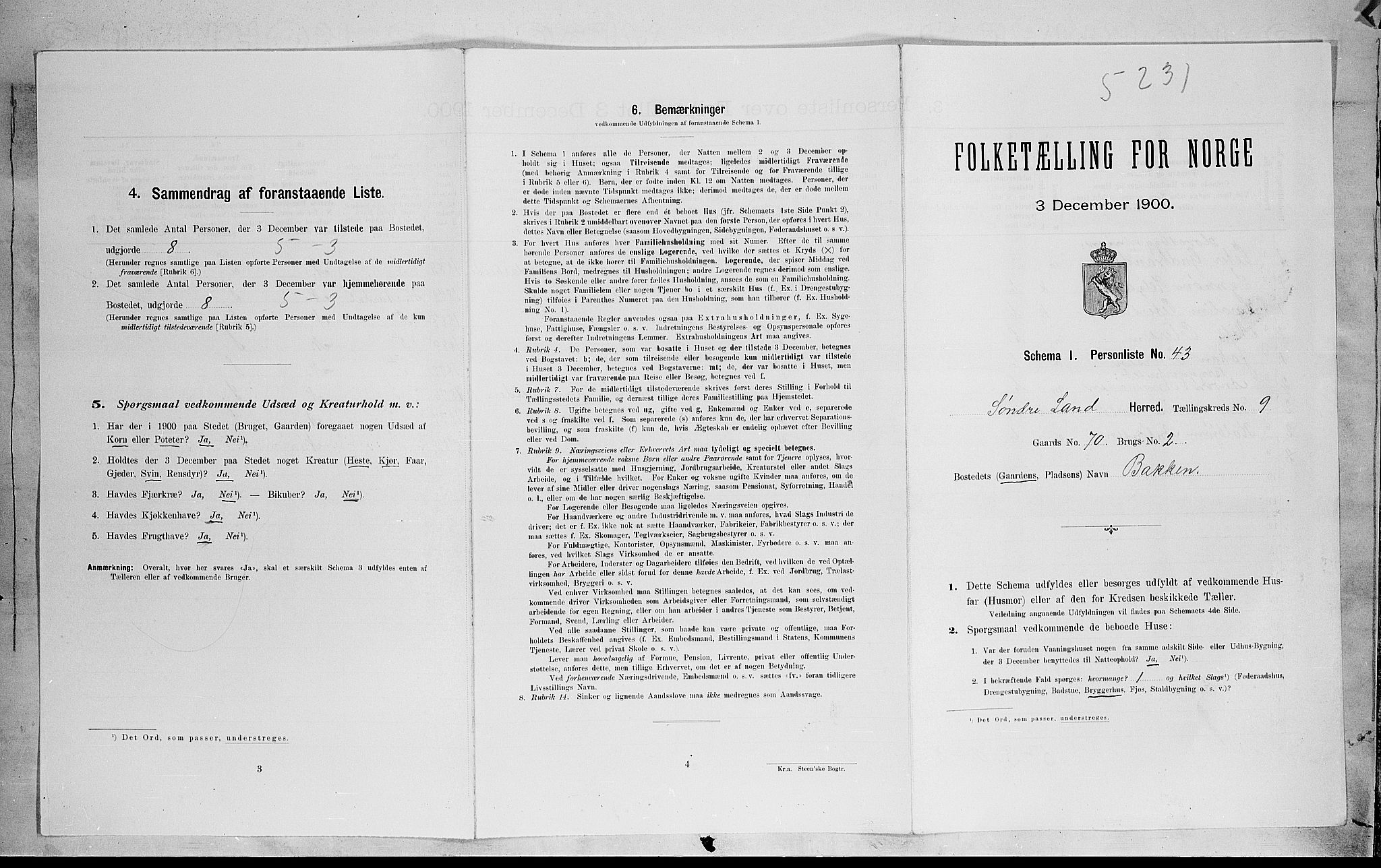 SAH, 1900 census for Søndre Land, 1900, p. 1307