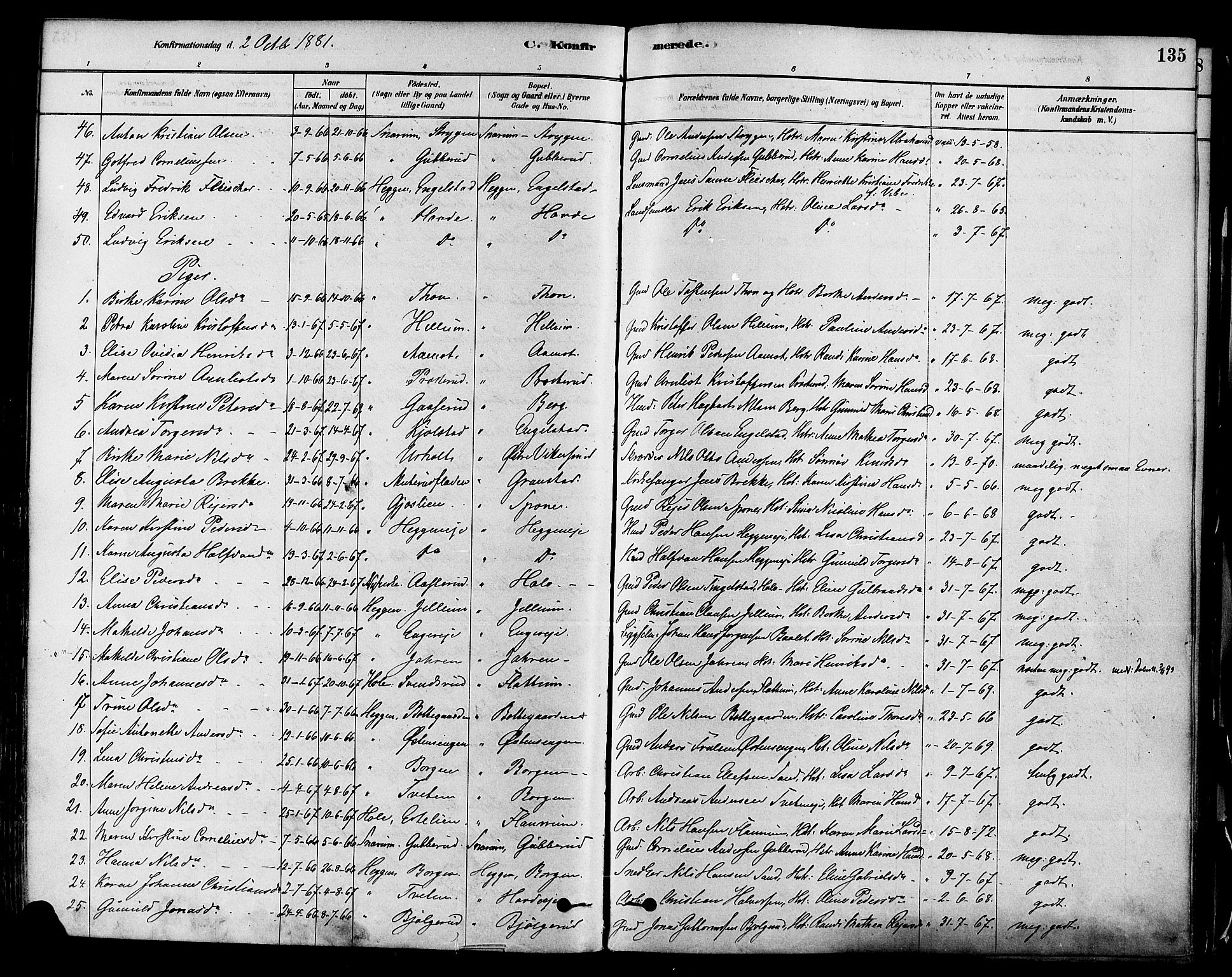 Modum kirkebøker, SAKO/A-234/F/Fa/L0011: Parish register (official) no. 11, 1877-1889, p. 135