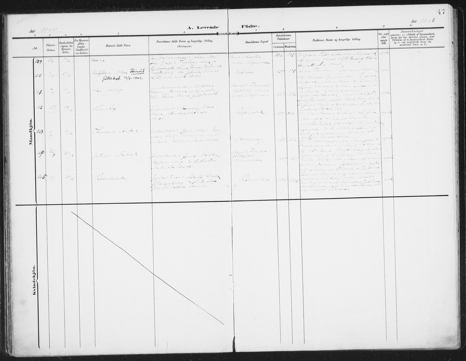 Ministerialprotokoller, klokkerbøker og fødselsregistre - Nordland, AV/SAT-A-1459/827/L0402: Parish register (official) no. 827A14, 1903-1912, p. 47