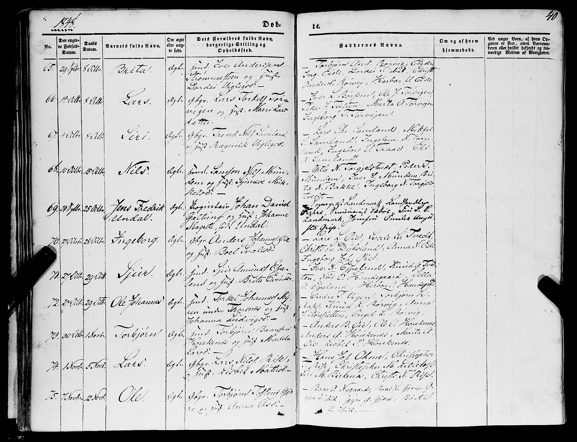 Strandebarm sokneprestembete, AV/SAB-A-78401/H/Haa: Parish register (official) no. A 7, 1844-1872, p. 40