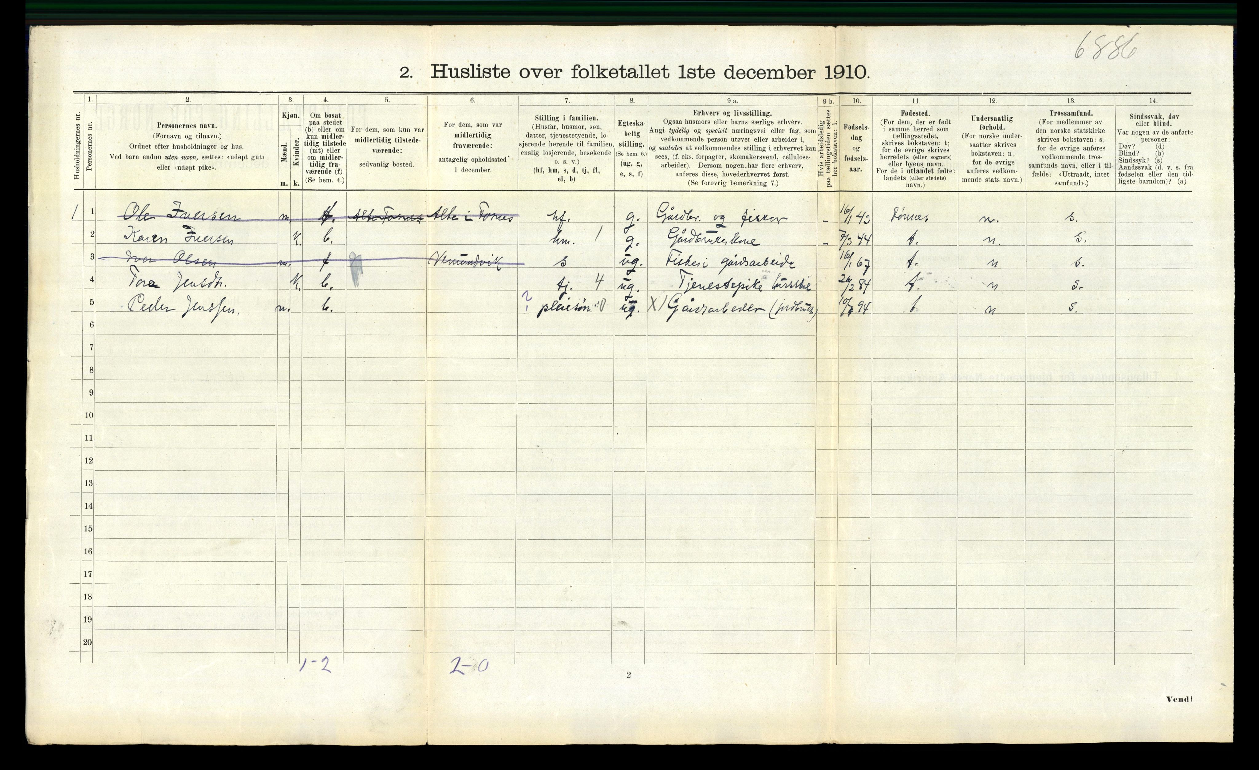 RA, 1910 census for Fosnes, 1910, p. 270