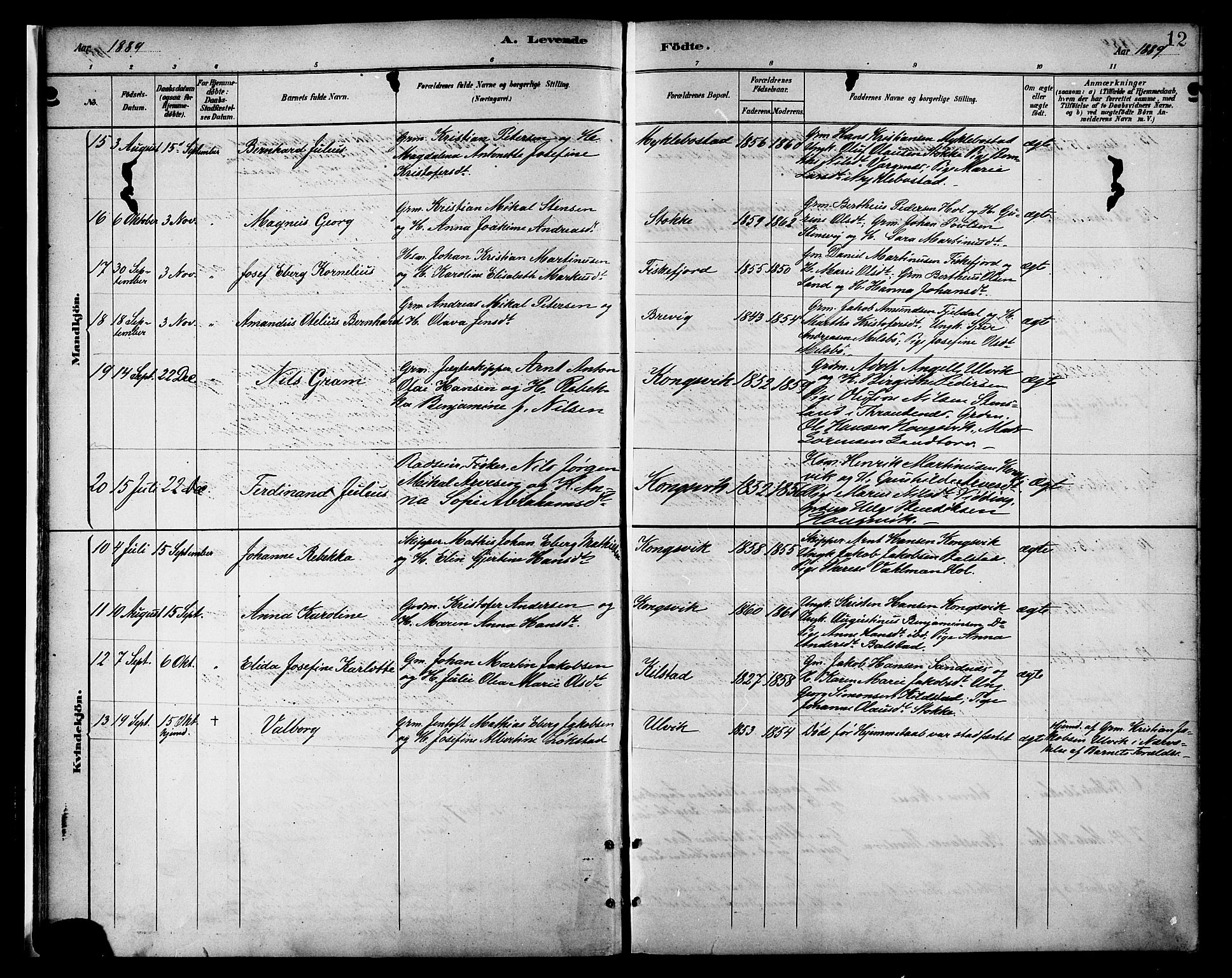 Ministerialprotokoller, klokkerbøker og fødselsregistre - Nordland, AV/SAT-A-1459/865/L0924: Parish register (official) no. 865A02, 1885-1896, p. 12