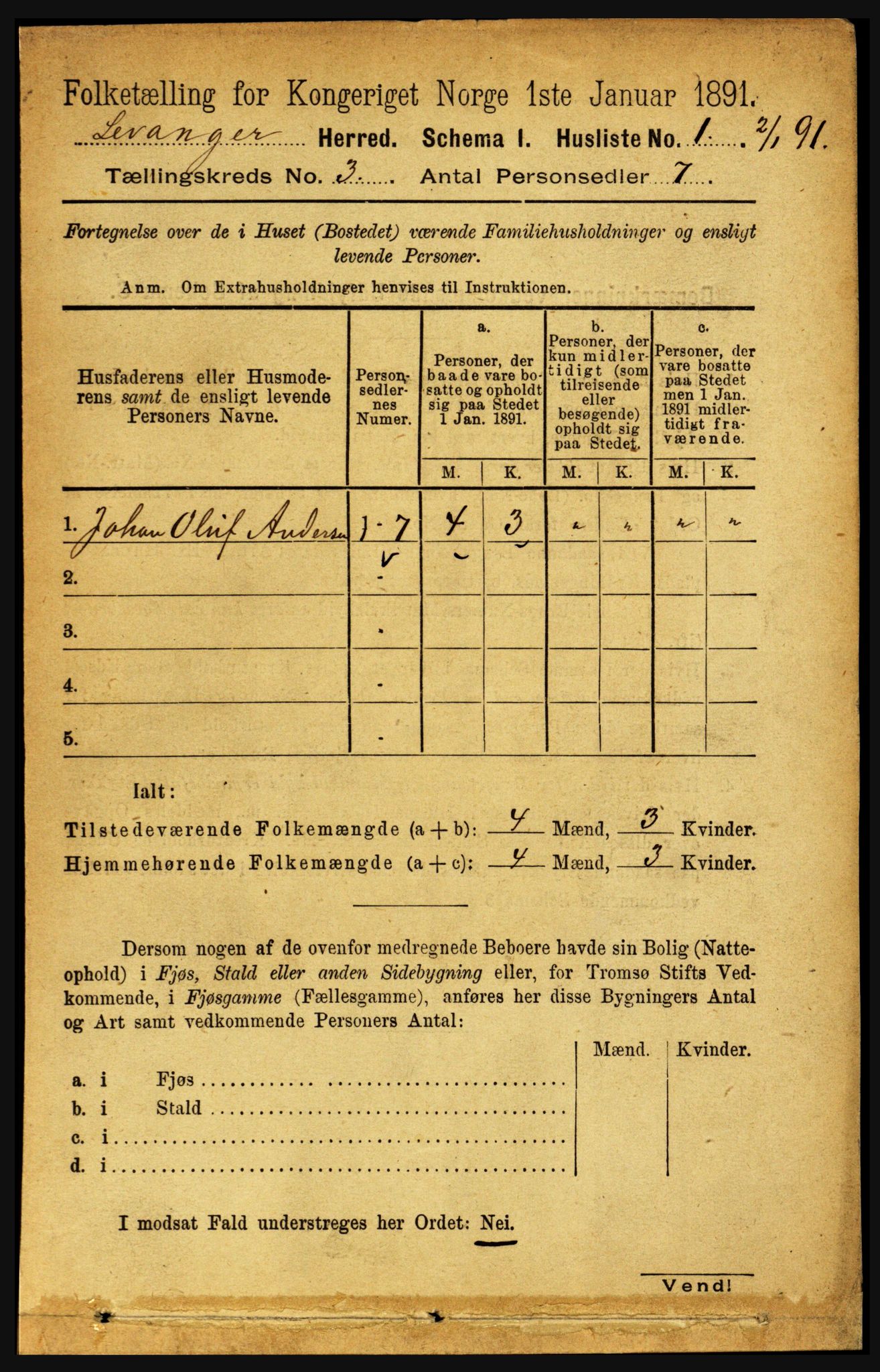 RA, 1891 census for 1720 Levanger, 1891, p. 1526