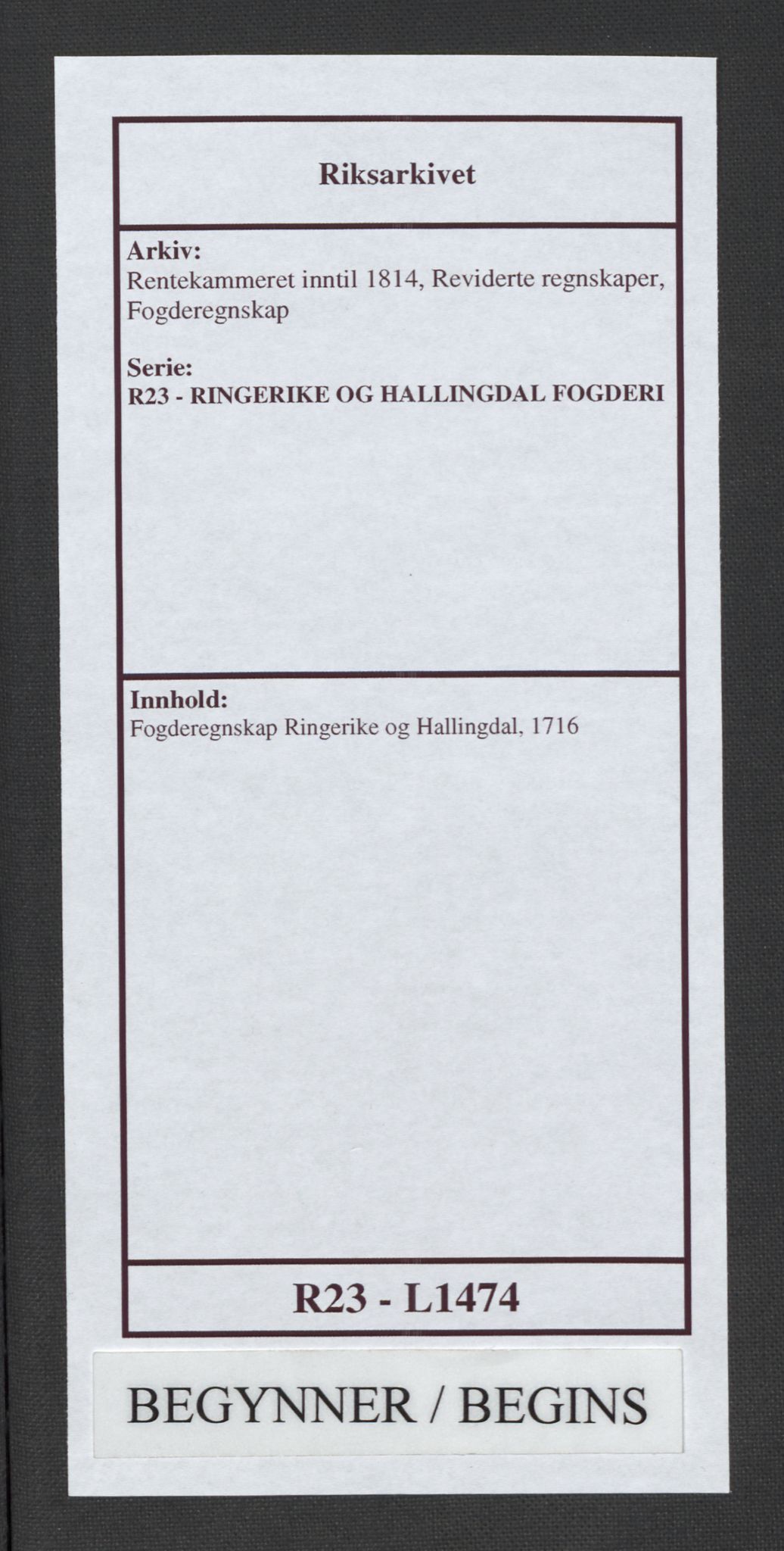 Rentekammeret inntil 1814, Reviderte regnskaper, Fogderegnskap, RA/EA-4092/R23/L1474: Fogderegnskap Ringerike og Hallingdal, 1716, p. 1