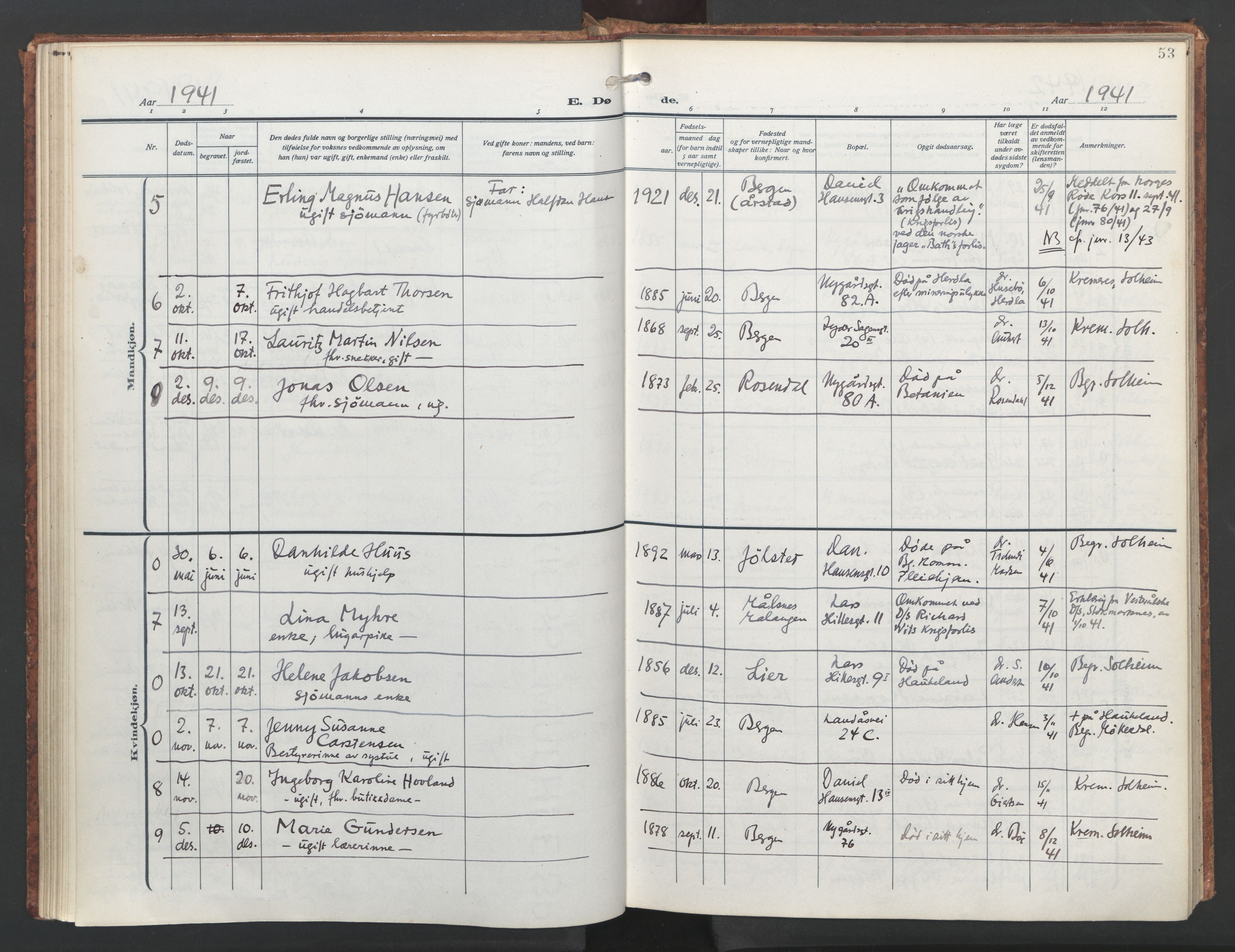 St. Jacob sokneprestembete, AV/SAB-A-78001/H/Haa/L0009: Parish register (official) no. D 1, 1917-1972, p. 53