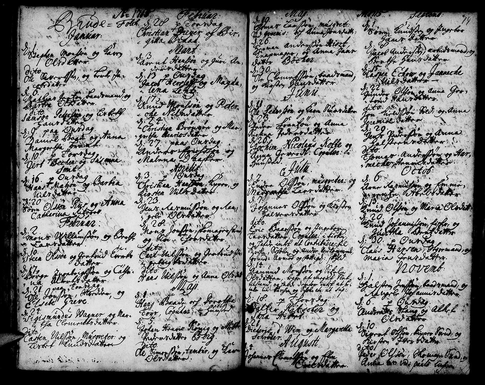 Korskirken sokneprestembete, SAB/A-76101/H/Haa/L0008: Parish register (official) no. A 8, 1698-1747, p. 74