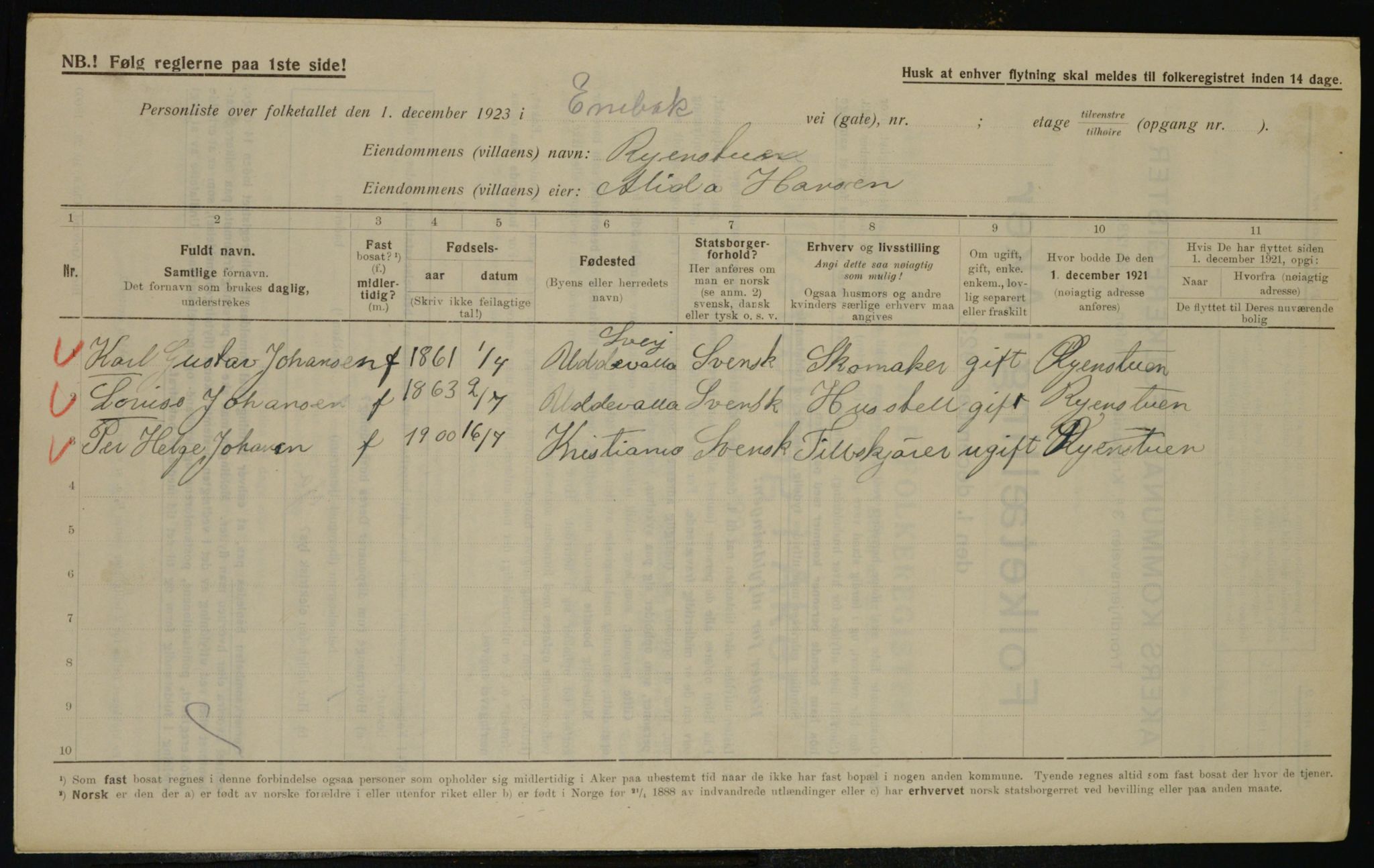 , Municipal Census 1923 for Aker, 1923, p. 38681