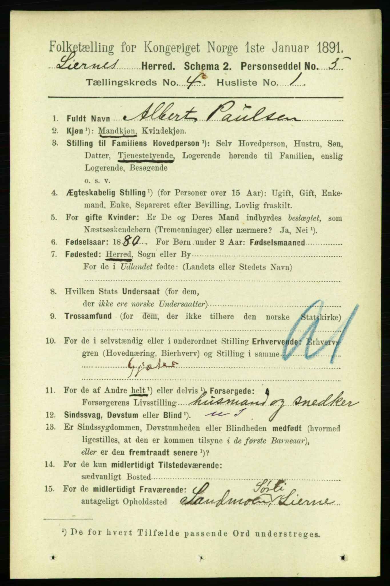 RA, 1891 census for 1737 Lierne, 1891, p. 1032