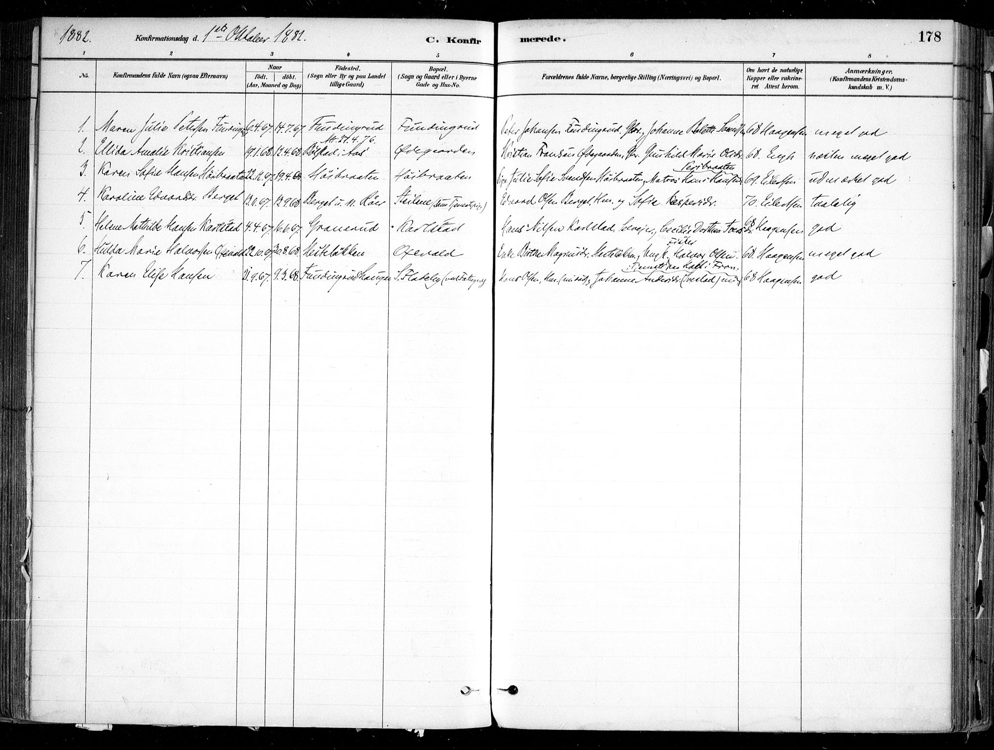 Nesodden prestekontor Kirkebøker, SAO/A-10013/F/Fa/L0009: Parish register (official) no. I 9, 1880-1915, p. 178