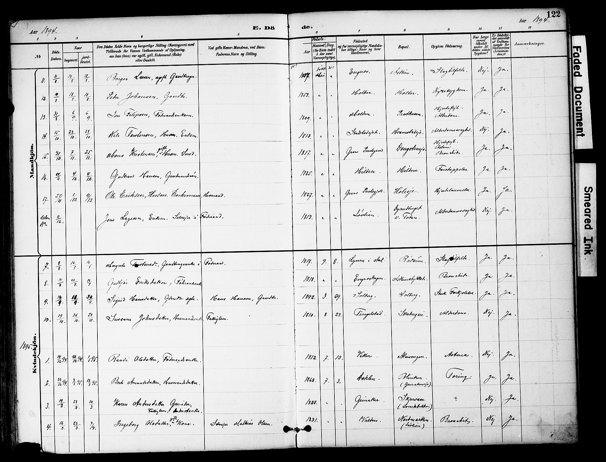 Brandbu prestekontor, SAH/PREST-114/H/Ha/Hab/L0006: Parish register (copy) no. 6, 1893-1902, p. 122