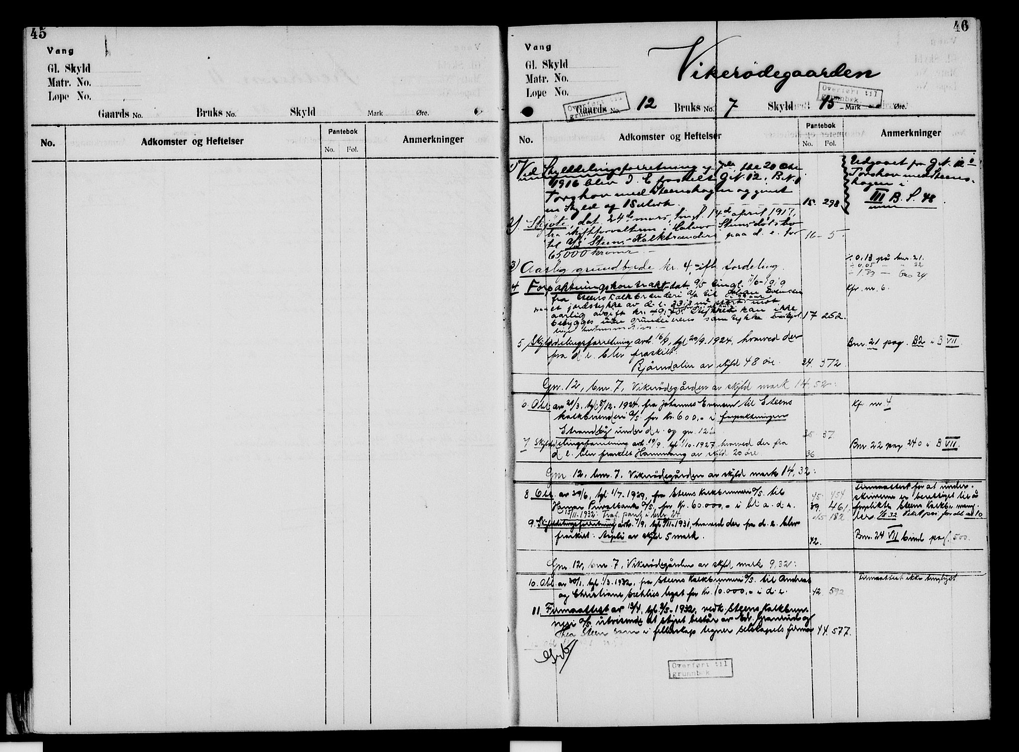 Nord-Hedmark sorenskriveri, SAH/TING-012/H/Ha/Had/Hade/L0005: Mortgage register no. 4.5, 1916-1940, p. 45-46